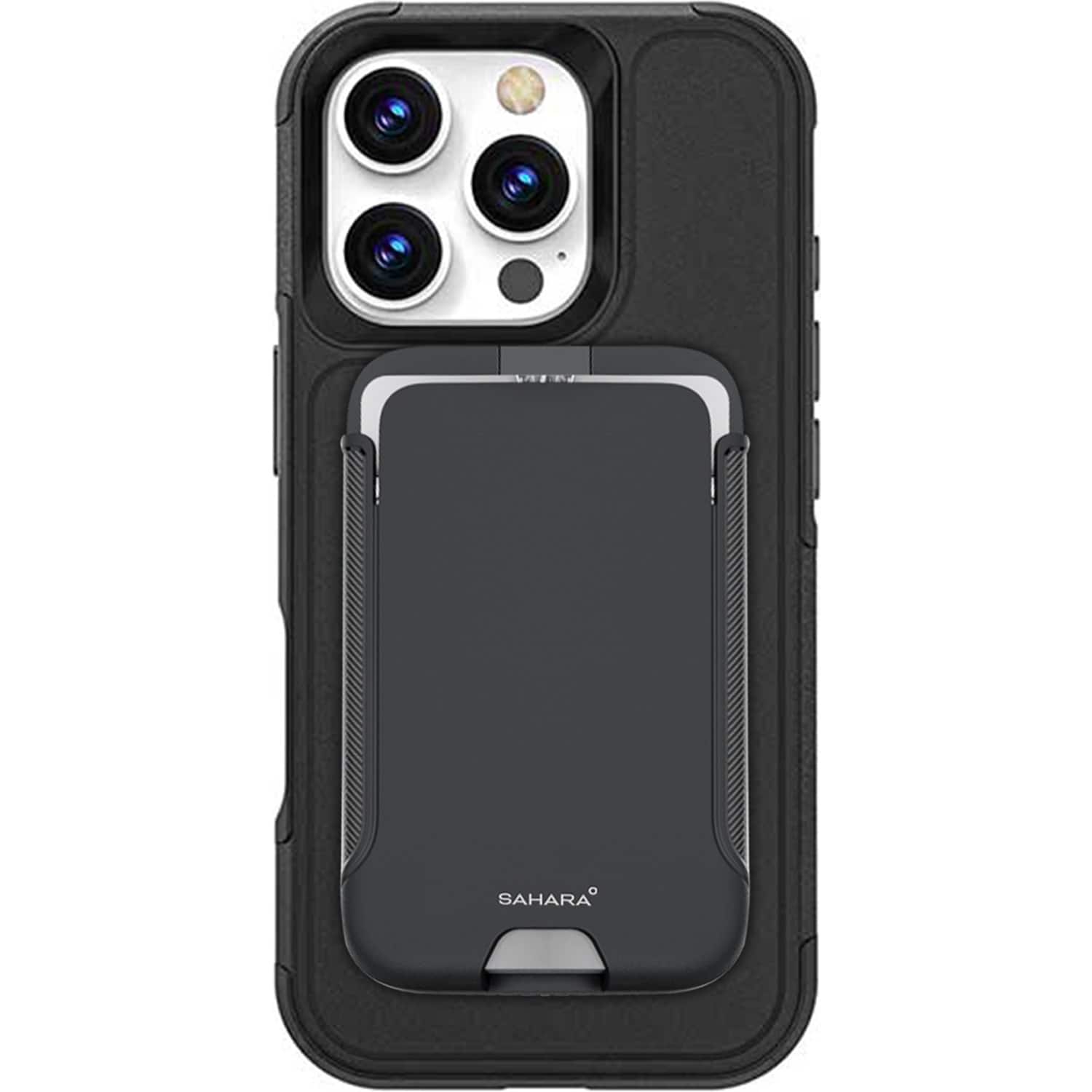 Front. SaharaCase - Raider Series Wallet Case for Apple iPhone 16 Pro - Scorpion Black.