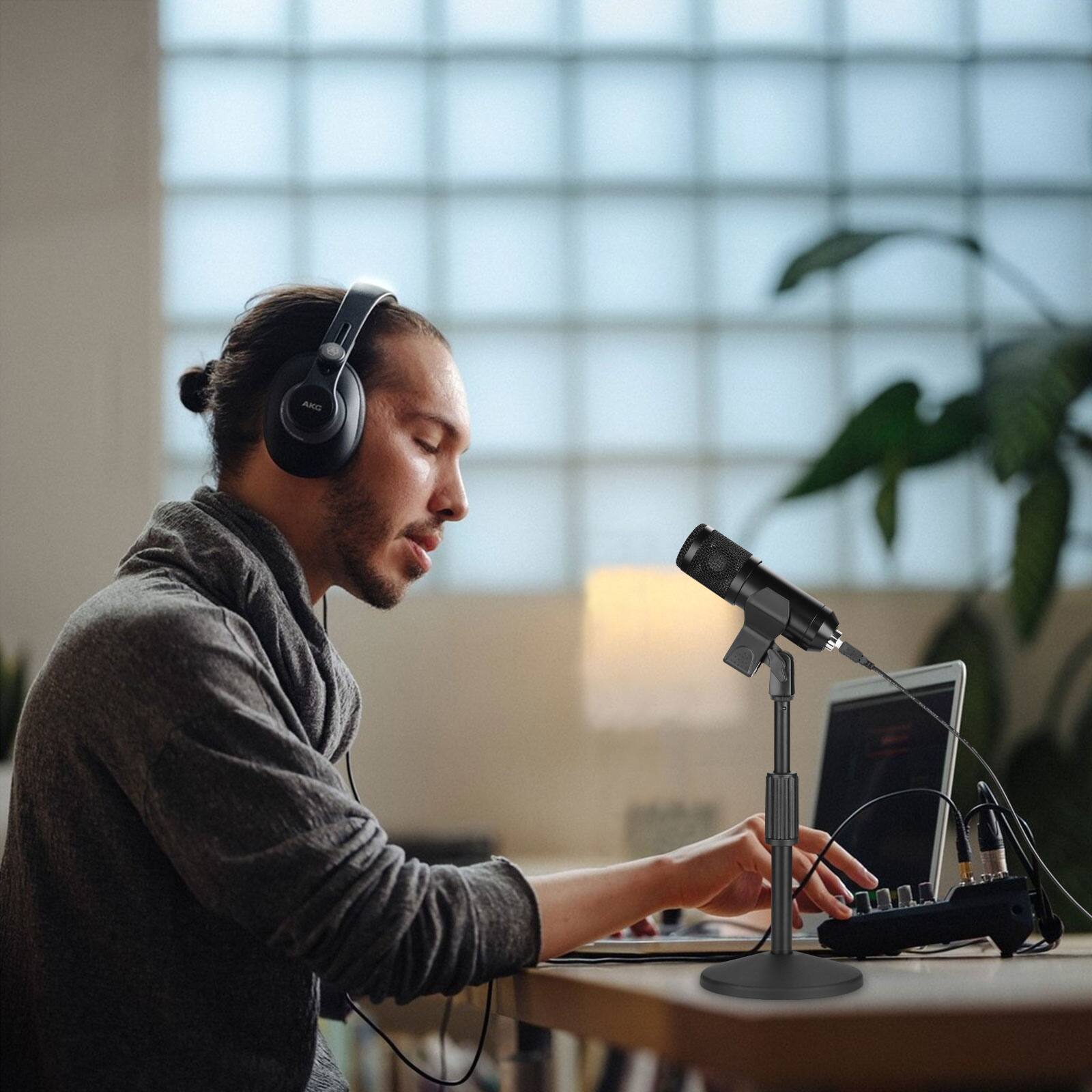 Alt View 9. AGPtek - Desk Microphone Stand with Mic Clip 5/8" Male to 3/8" Female Screw - Black.