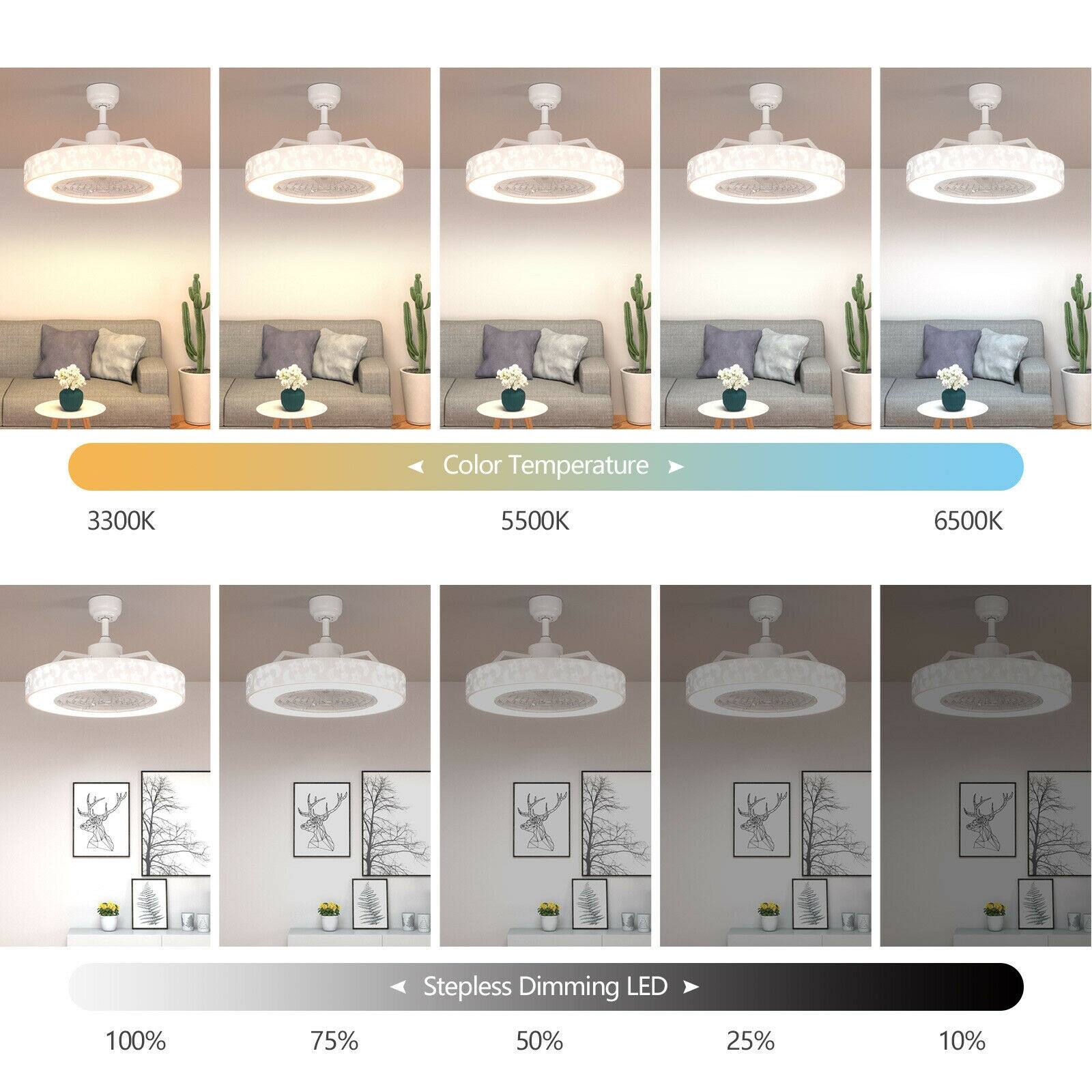 Color Temperature: 3300K, 5500K, 6500K  
Stepless Dimming LED: 100%, 75%, 50%, 25%, 10%