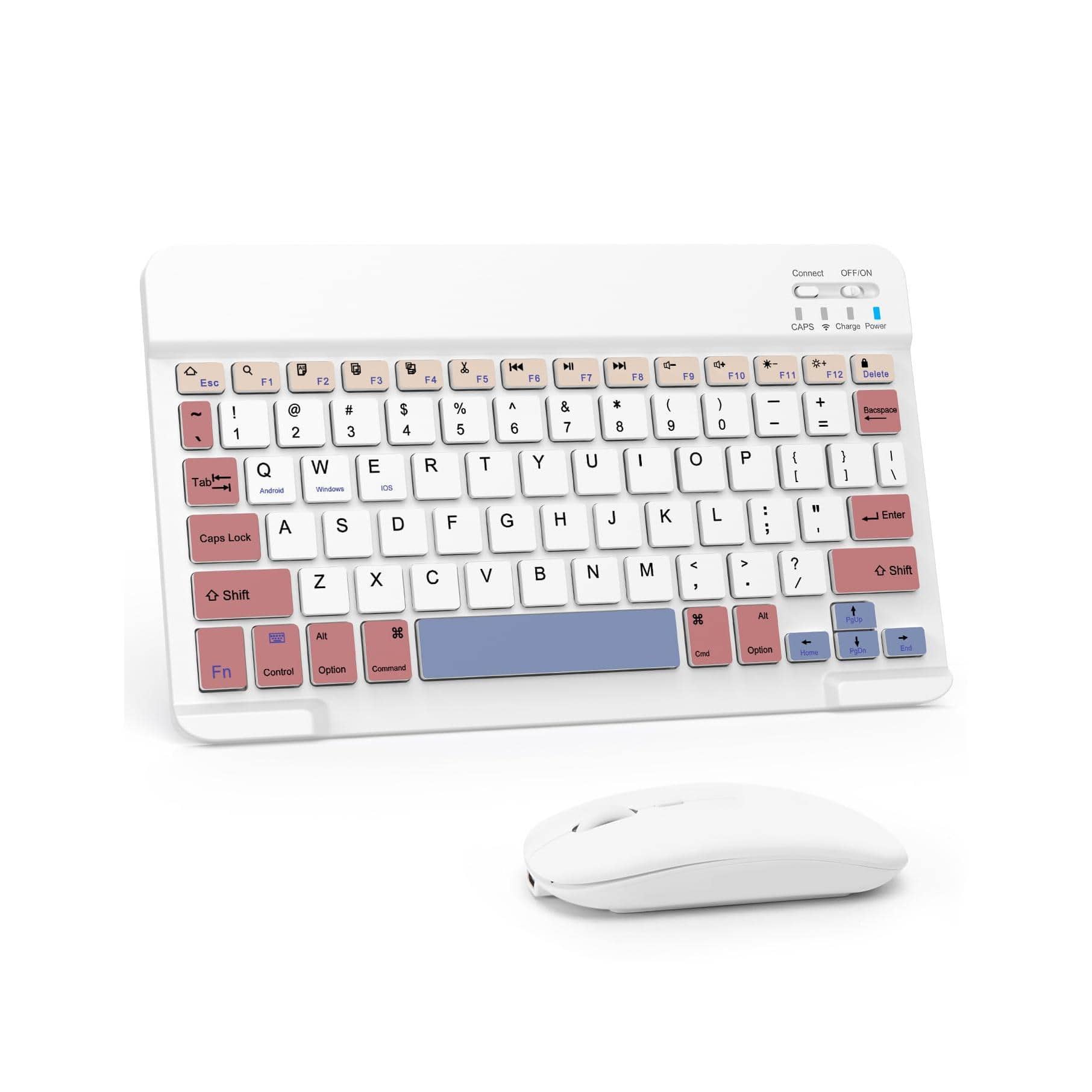 Reds Spade - And Mouse Combo For Ipad Pro air mini Ultra slim Rechargeable 15 14 13 Pro samsung tablet pc laptop ios window - White+Pink