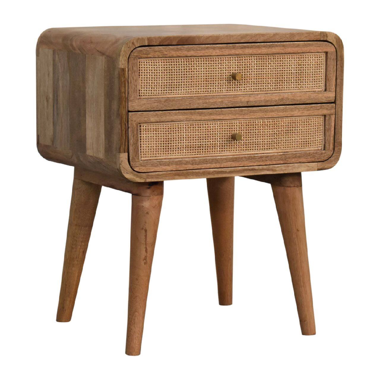 Left. Artisan Furniture - Artisan Furniture Solid Wood Close-knit 2 Drawer Nightstand, Nordic legs, Brown - Oak.