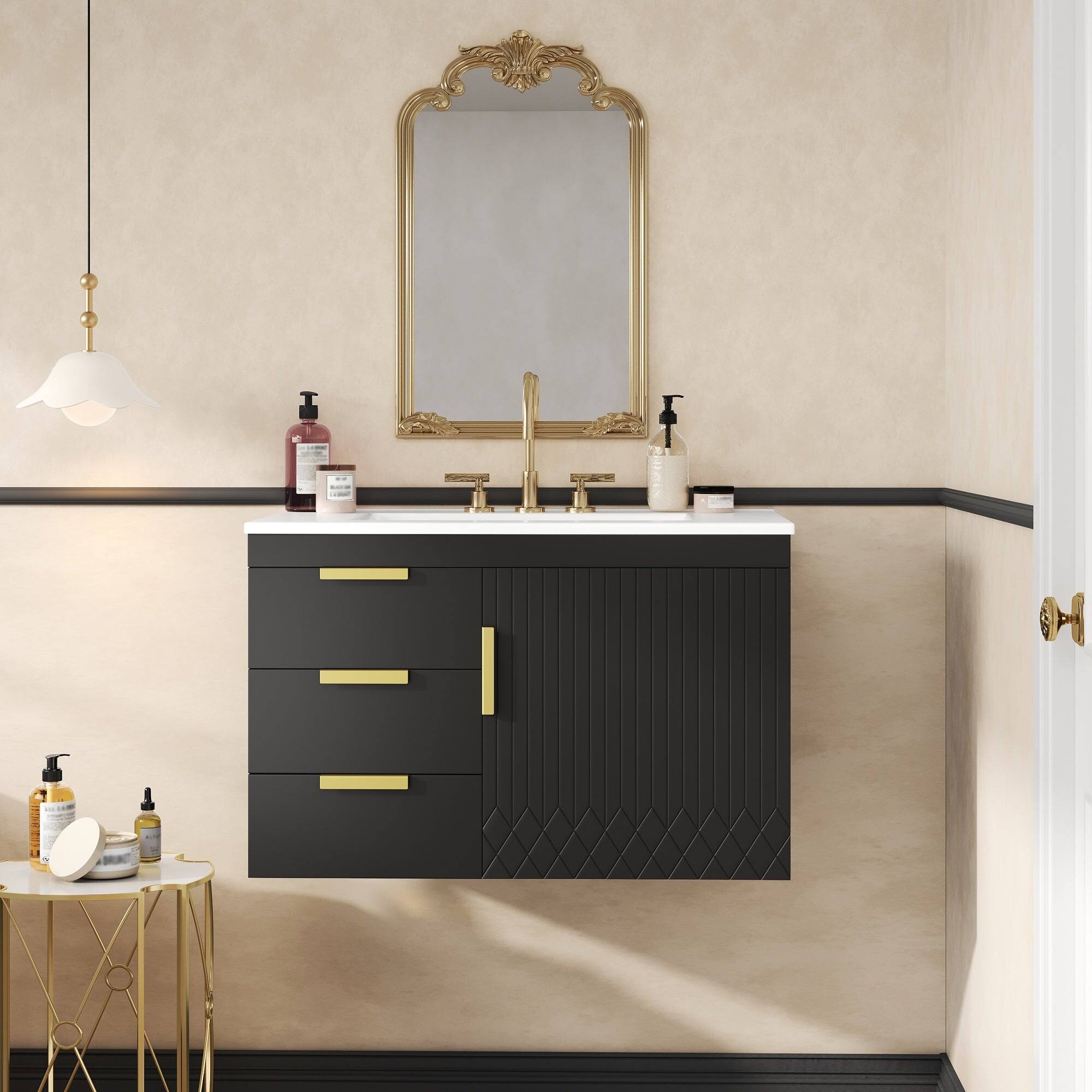 Alt View 1. Boyel Living - 30 Inch Wall Mounted Bathroom Vanity with Ceramic Sink and Drawers Black - Black.