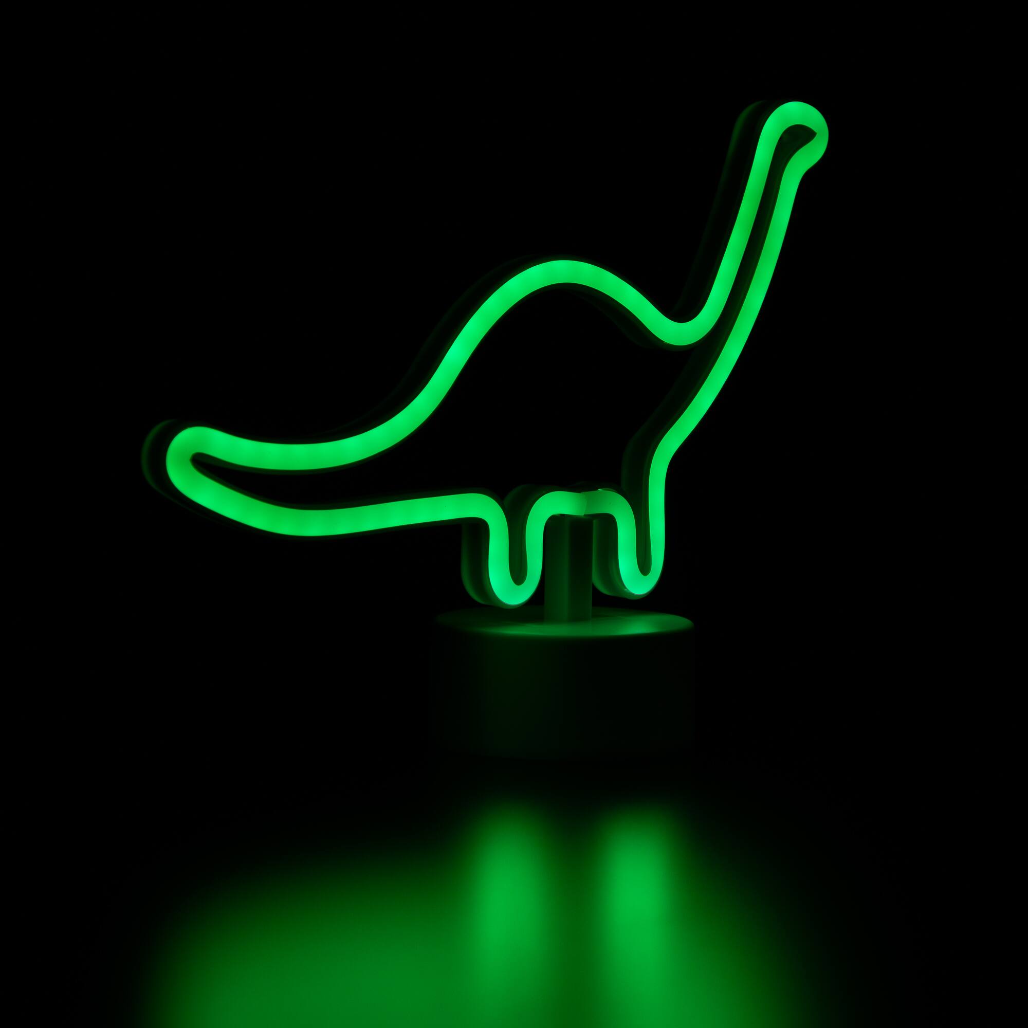 Alt View 4. Northlight - LED Brontosaurus Dinosaur Neon Table Light - 11" - Green - Green.