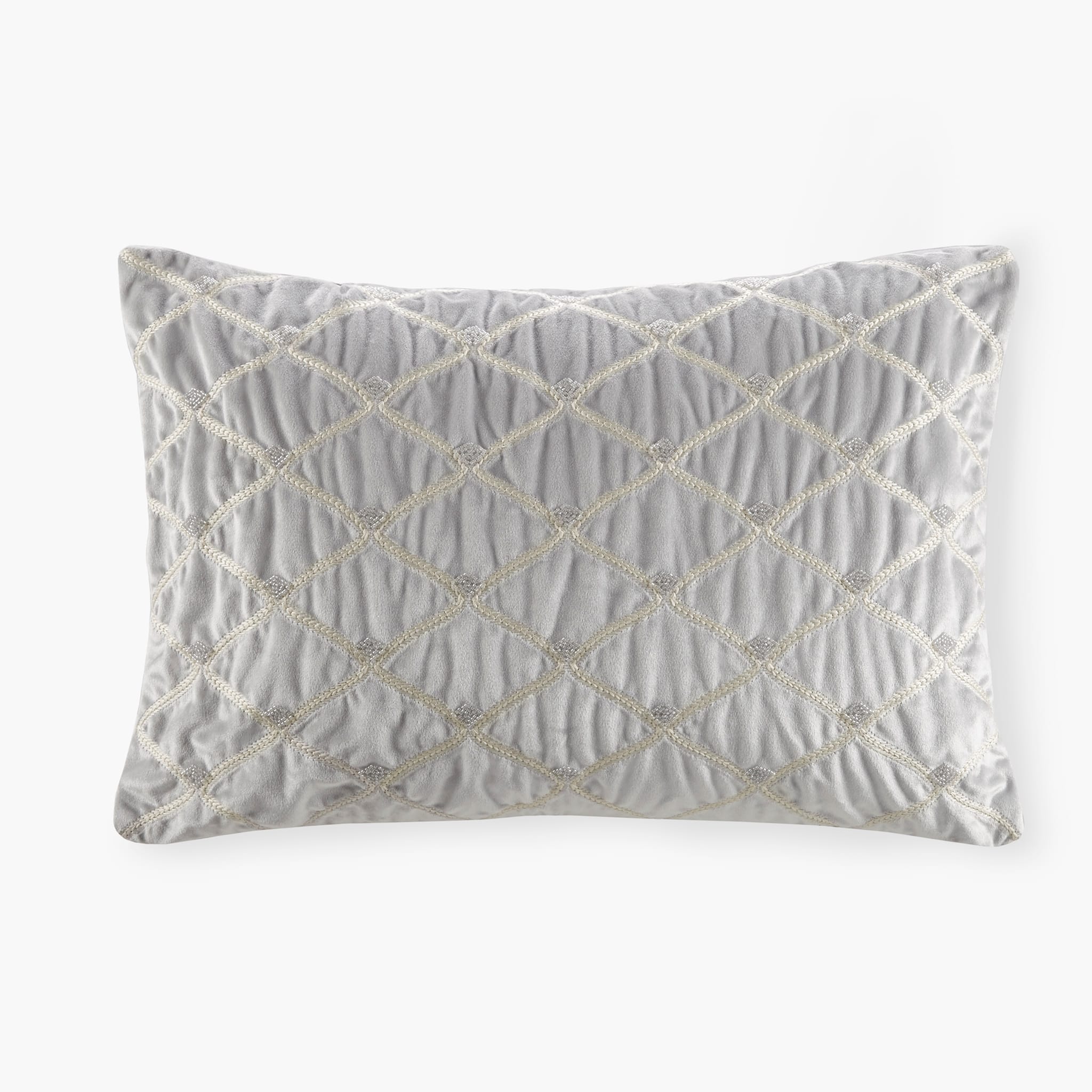 Gracie Mills - Brad Foxtail Stitched Velvet Oblong Decor Pillow - Silver