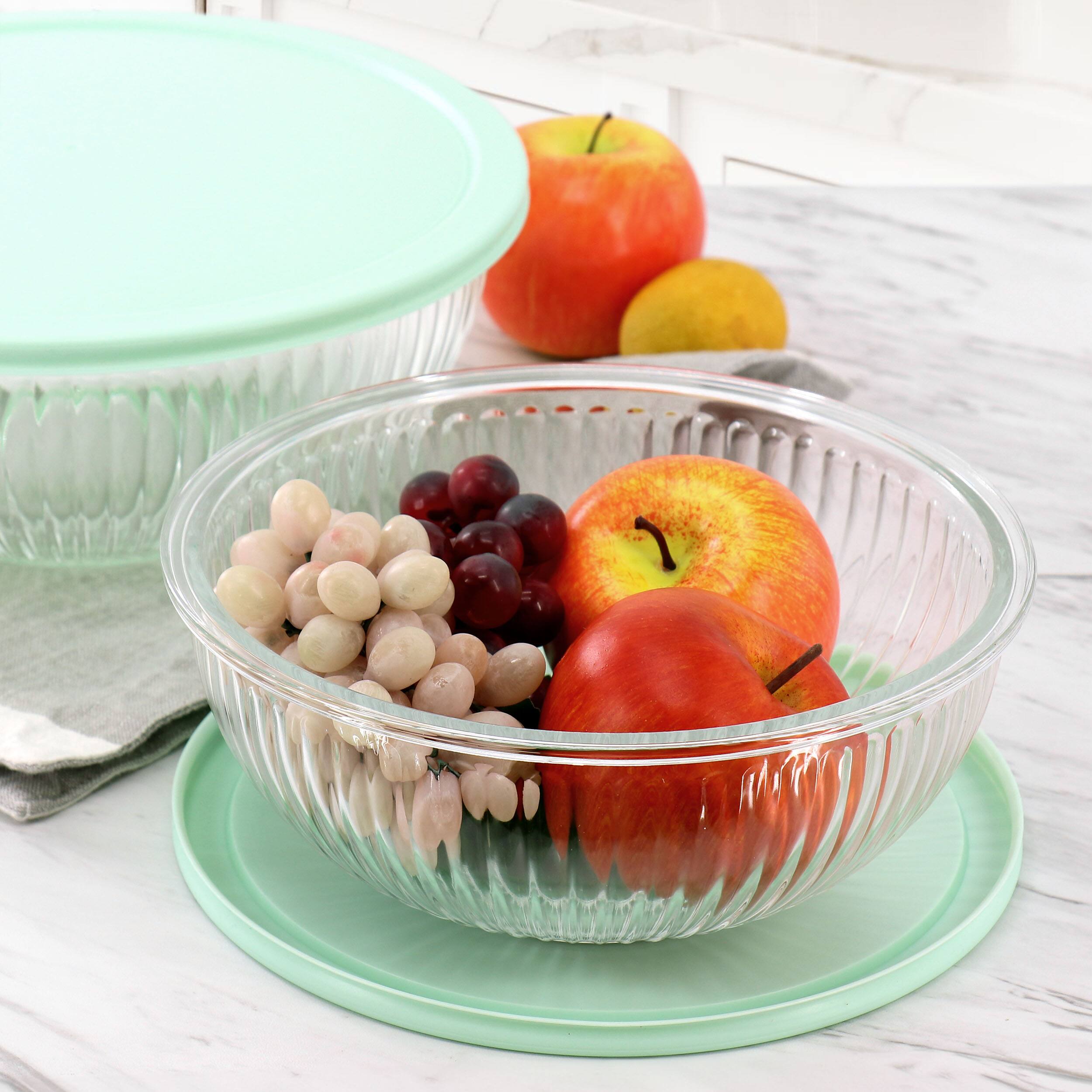 Alt View 2. Martha Stewart - Martha Stewart Everyday Clifftop 4 Piece 67oz and 114oz Glass Bowl Set with Lids in Mint - Mint.