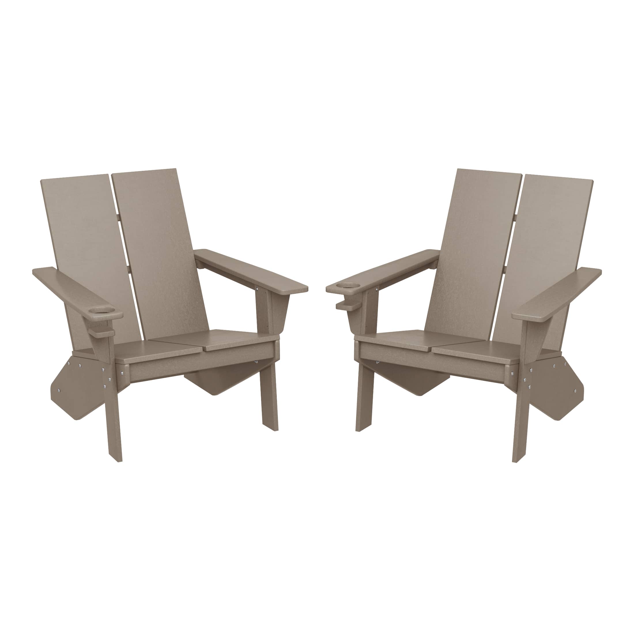 WestinTrends - Riviera Outdoor HDPE Modern Adirondack Chair with Cup Holder (Set of 2) - Weathered Wood price history on PriceWatchPro
