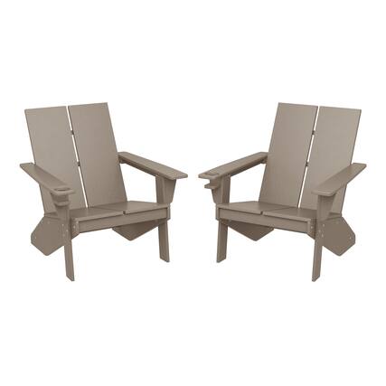 Front. WestinTrends - WestinTrends Riviera Outdoor HDPE Modern Adirondack Chair with Cup Holder (Set of 2) - Weathered Wood.