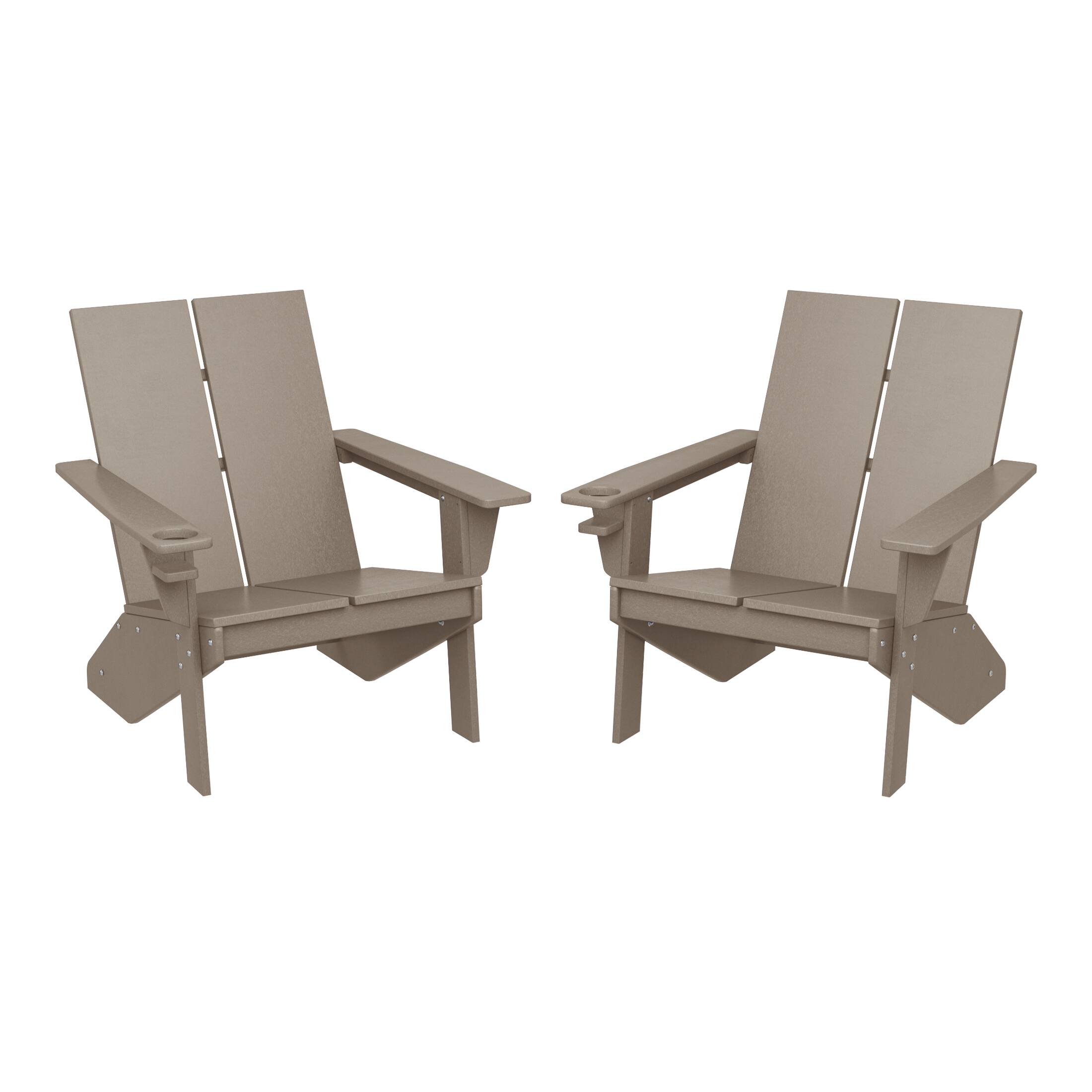 Front. WestinTrends - WestinTrends Riviera Outdoor HDPE Modern Adirondack Chair with Cup Holder (Set of 2) - Weathered Wood.