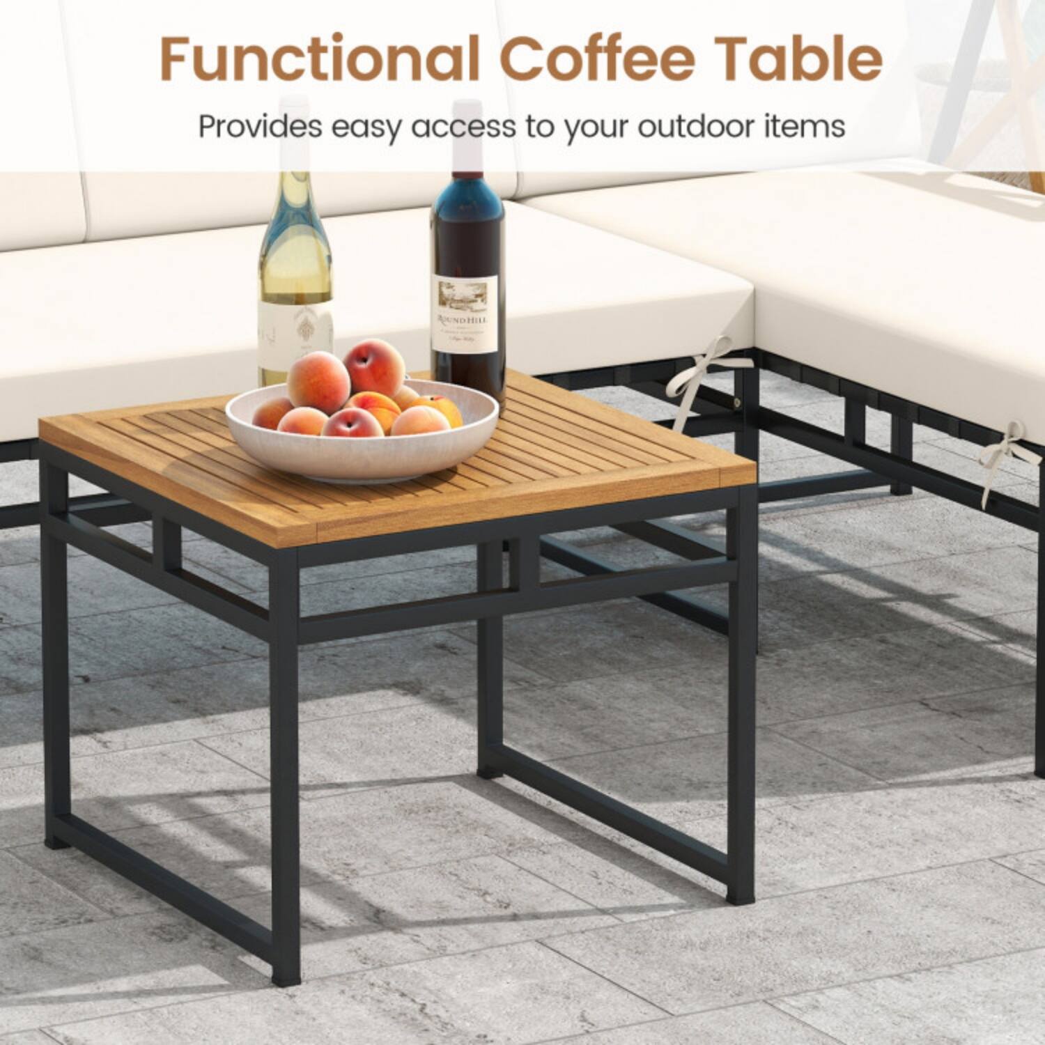 Functional Coffee Table  
Provides easy access to your outdoor items