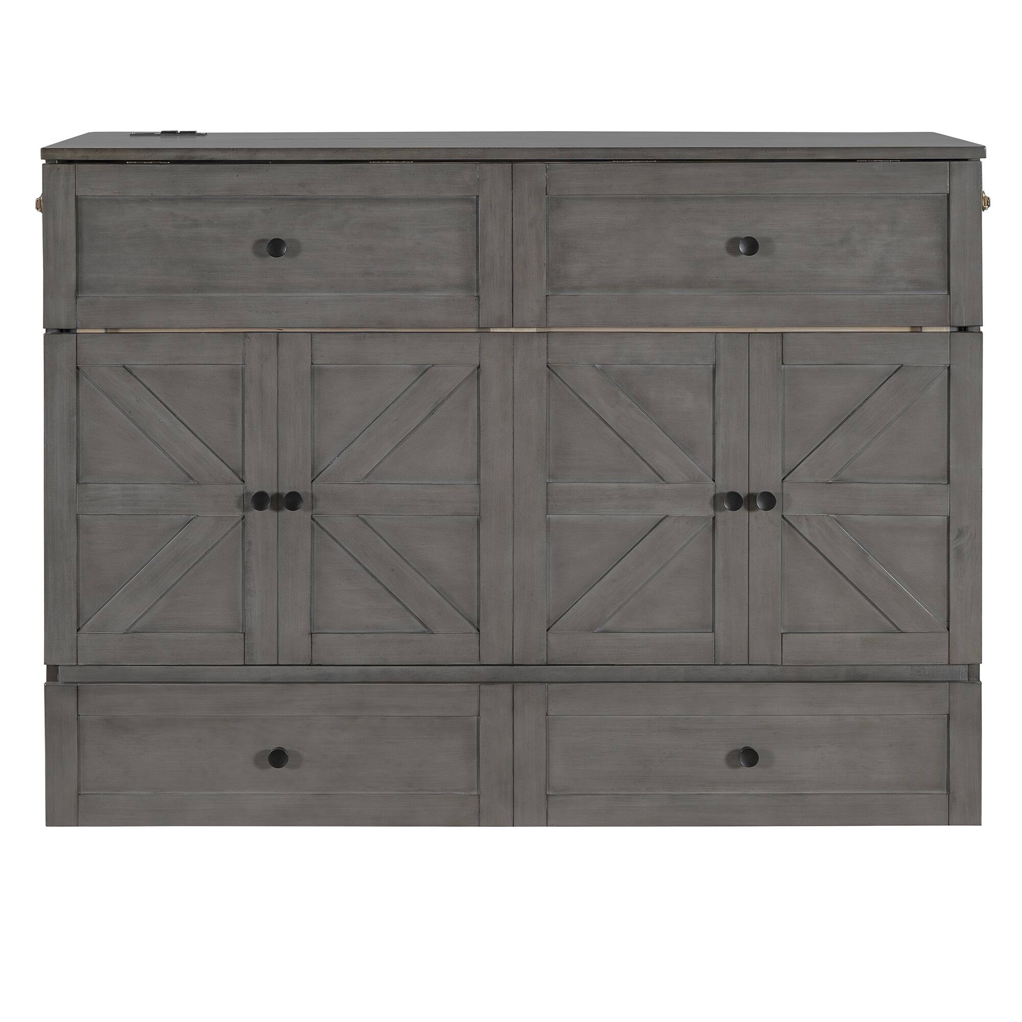 Alt View 7. Tiramisubest - Full Size Murphy Bed, Gray, 76x56x43 inches, Space-Saving - Gray.