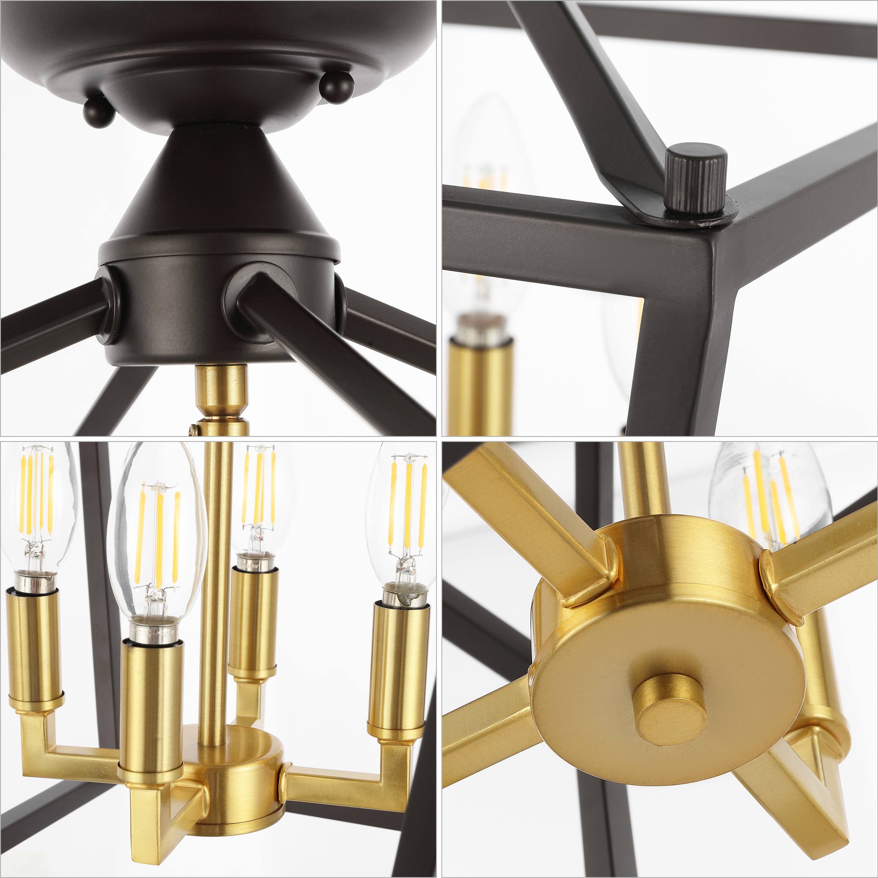 Alt View 4. Jonathan Y - Plains 12" 4-Light Modern Metal Open-Frame Pagoda LED Semi Flush Mount Mini Lantern, Oil Rubbed Bronze/Brass Gold - Oil Rubbed Bronze/Brass Gold.
