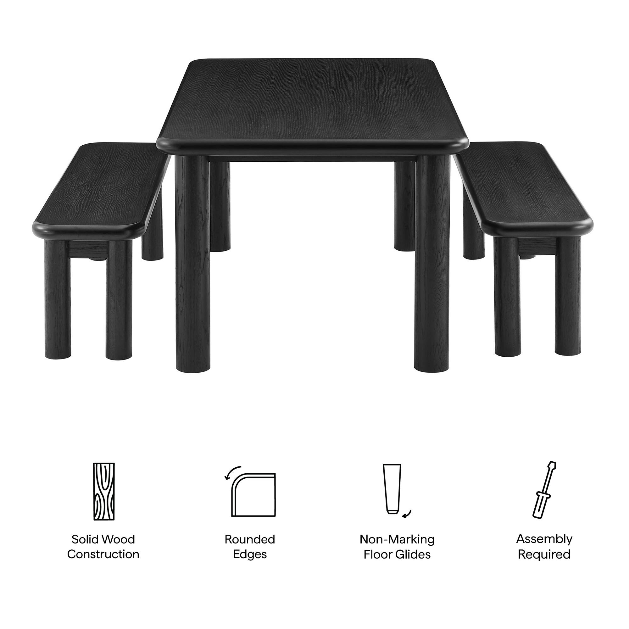 Solid Wood Construction  
Rounded Edges  
Non-Marking Floor Glides  
Assembly Required