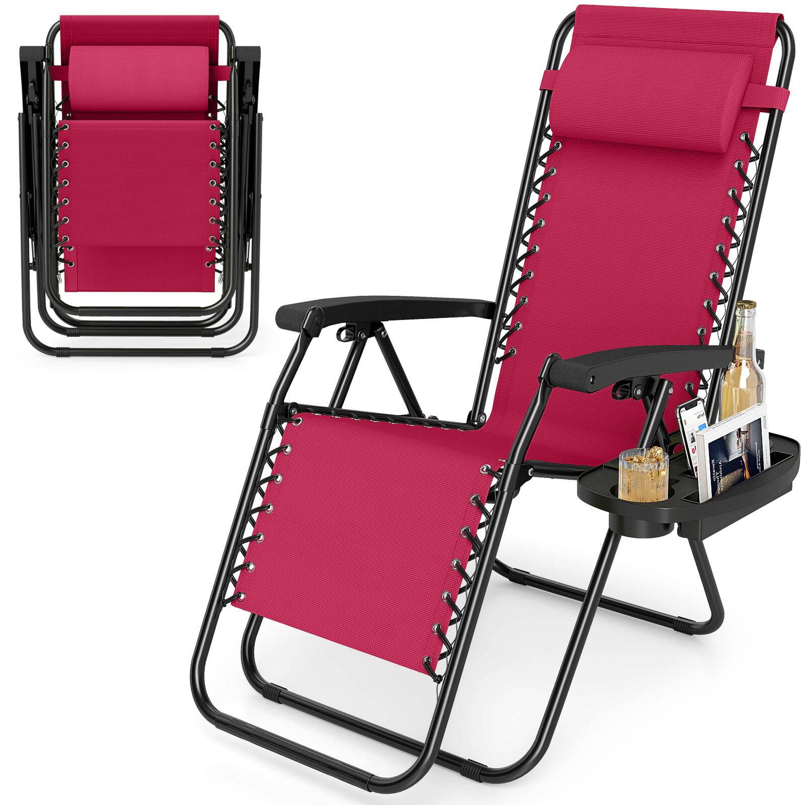 Alt View 9. Costway - Costway 1 PCS Zero Gravity Chair, Portable Patio Recliner with Adjustable Backrest & Pillow - Red.