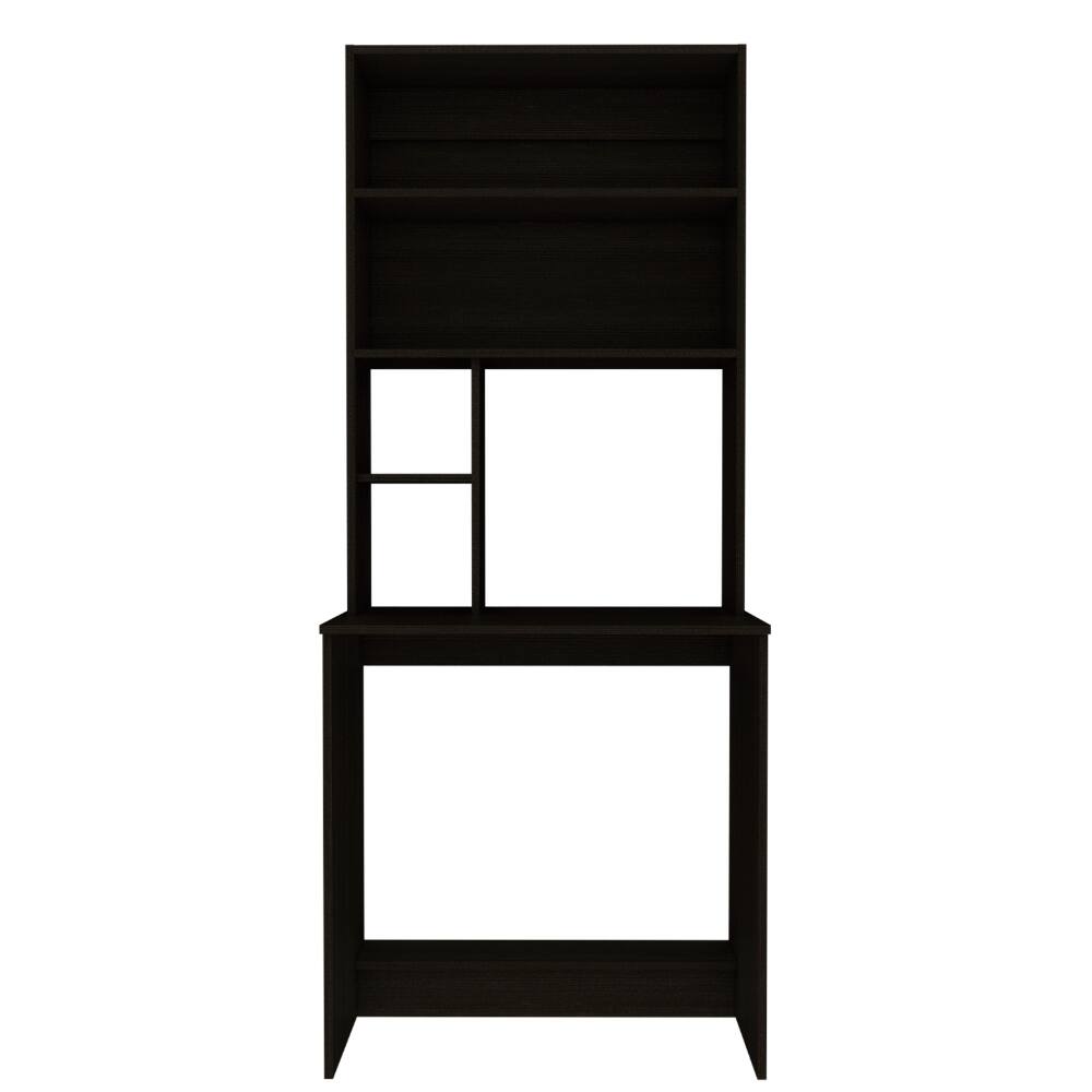 Angle. TinyHomie - Computer Hutch Desk Lower Shelf Four Shelves Black - Black.