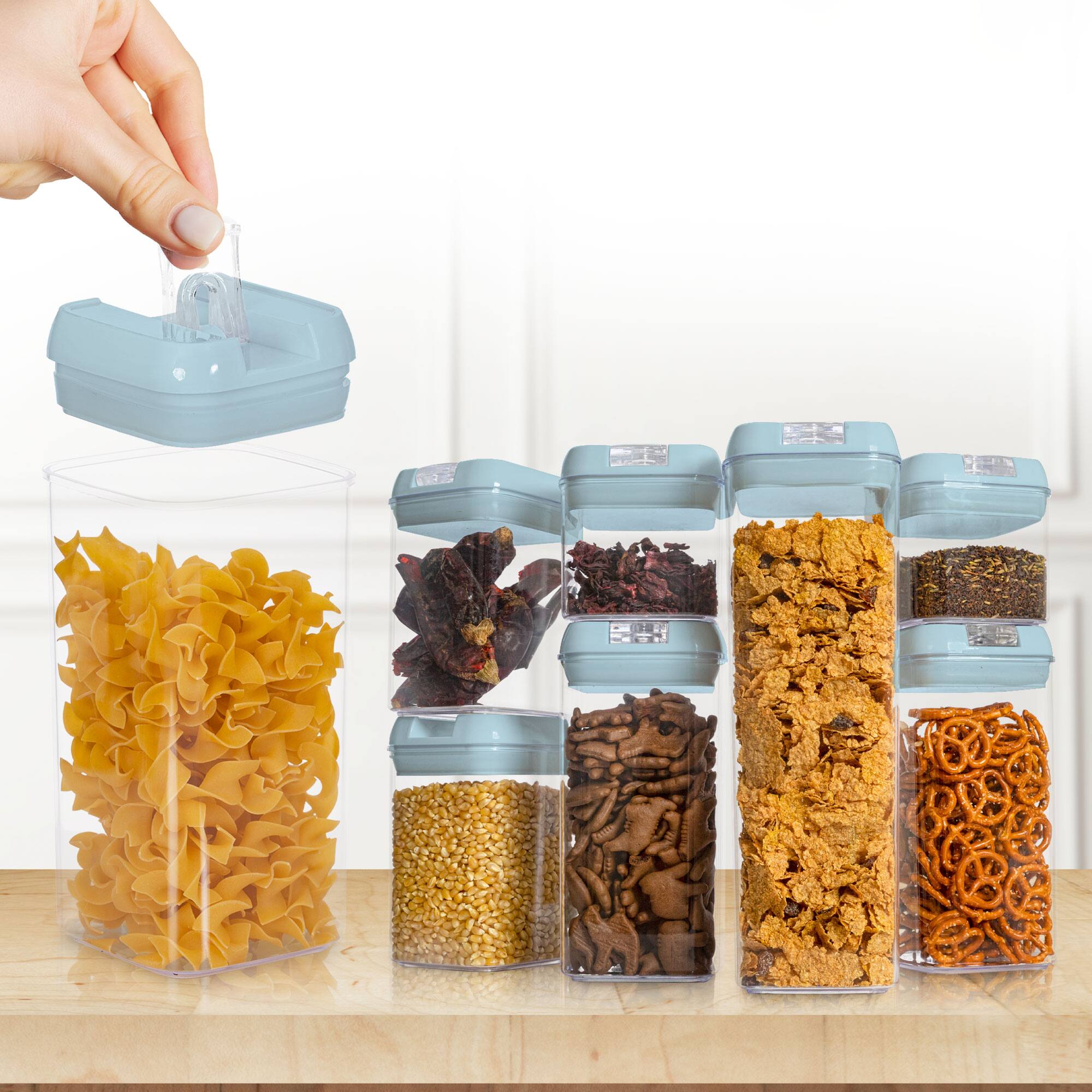 Alt View 2. Cheer Collection - 7-Piece Airtight Pantry Food Storage Container Set with Mixed Sizes, Flip-Top Lids & Reusable Labels - Blue.