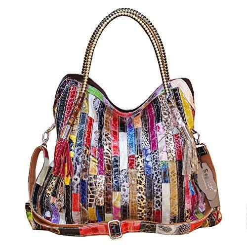DORLUKFU Women's Multicolor Big Boston Bag Genuine Leather RANDOM ...