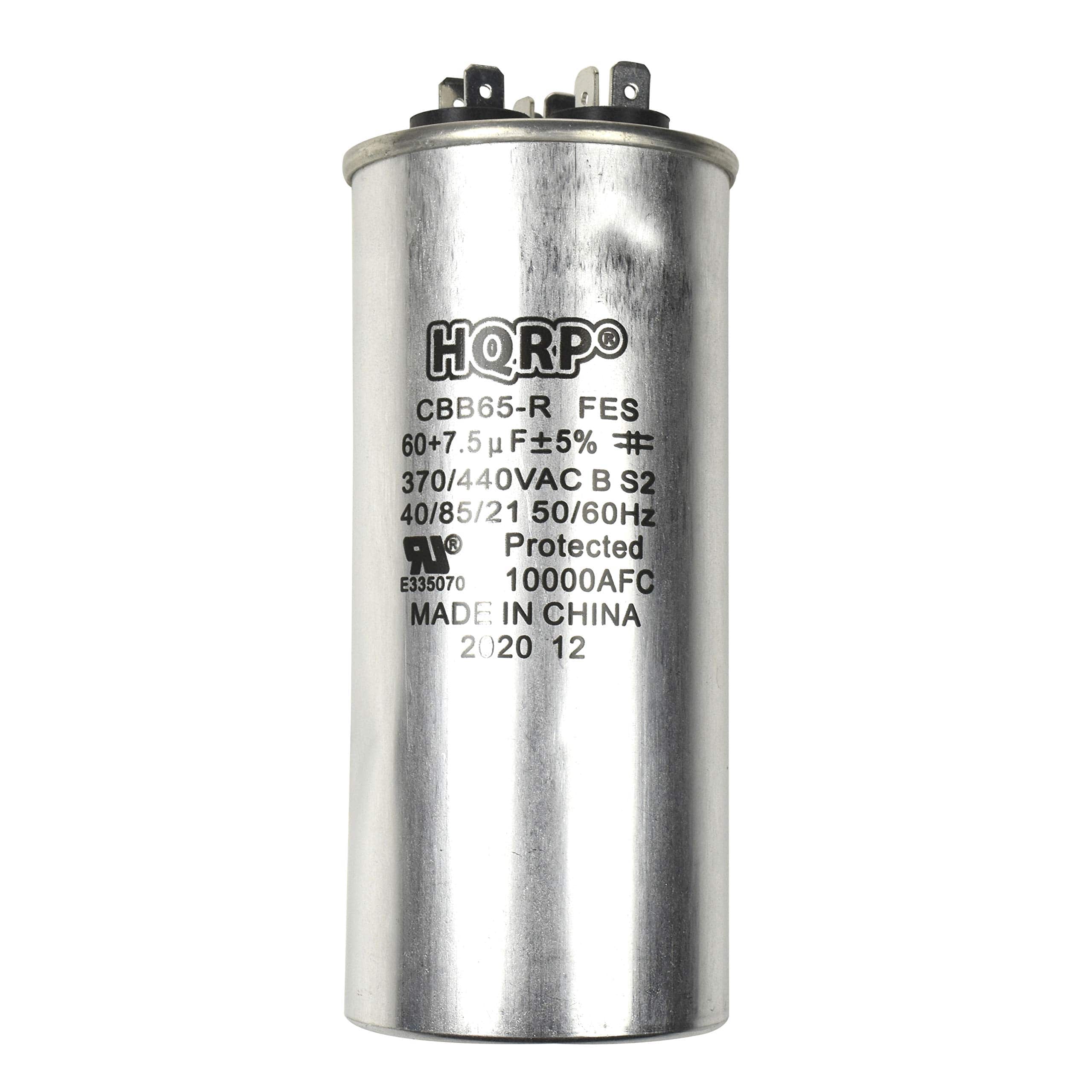 HQRP - Dual Run Capacitor 60 uF 7.5 uF 370 V-440 V AC CBB65 for HVAC Compressor Blower Motor