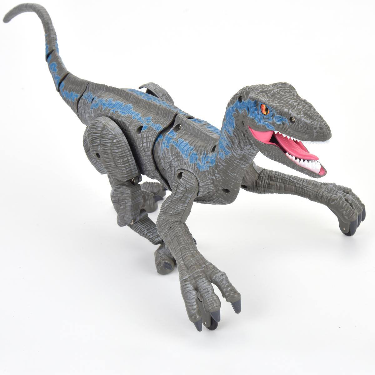 Alt View 4. JuzToys - Remote Control Dinosaur Toy, Velociraptor RC Dino Toy with 3D Eye LED Light, Roaring & Shaking Head – Gray - Gray.