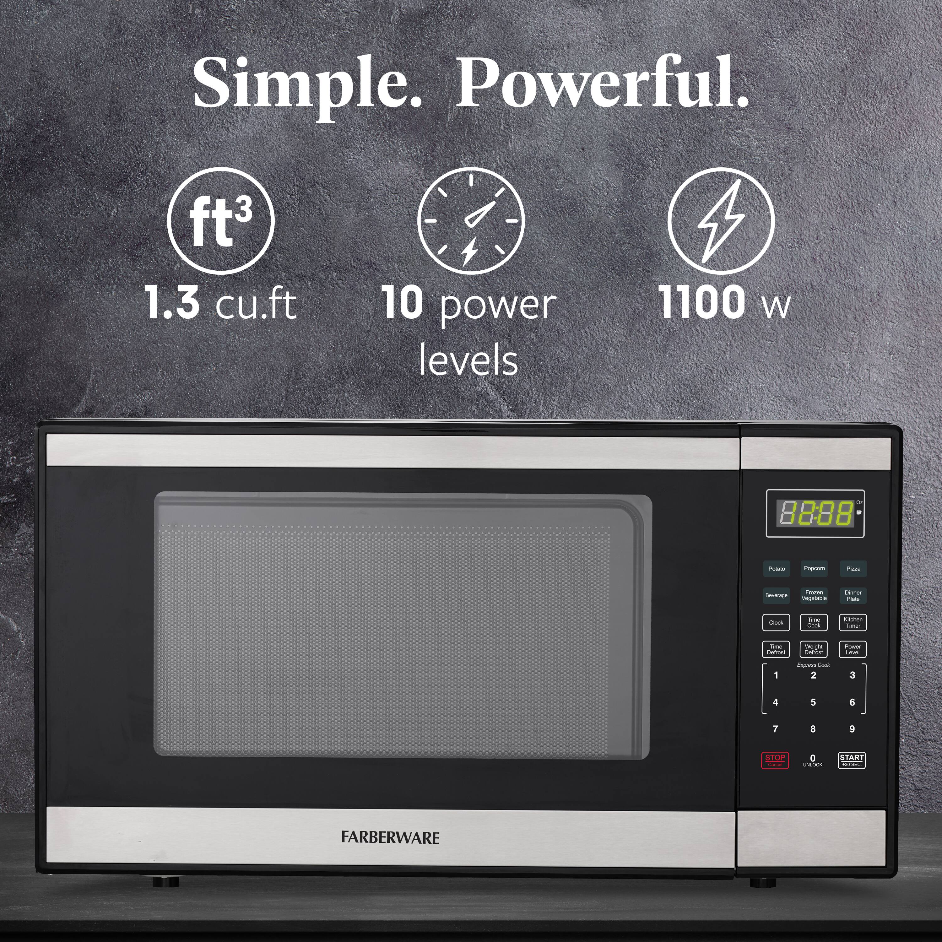 Simple. Powerful.

1.3 cu.ft  
10 power levels  
1100 W

FARBERWARE