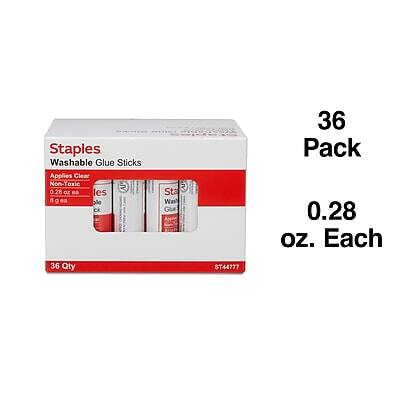 Staples Washable Glue Sticks  
Clear, Non-Toxic  
0.28 oz. Each  
36 Pack  
36 Qty  
ST44777