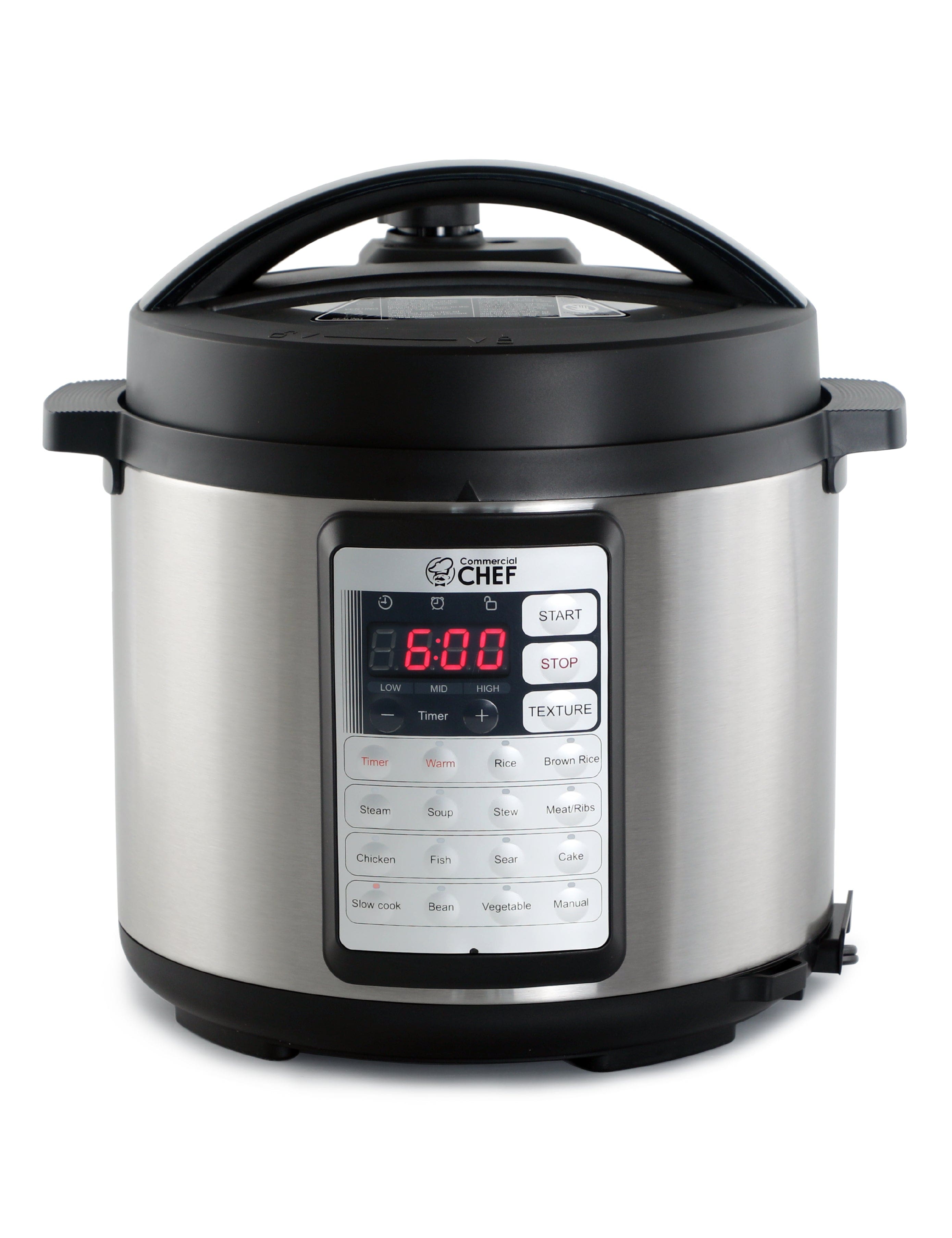 Commercial Chef - Electric Pressure Cooker 6.3 Quarts, 24-Hour Preset Timer, Stainless Steel Interior - SILVER