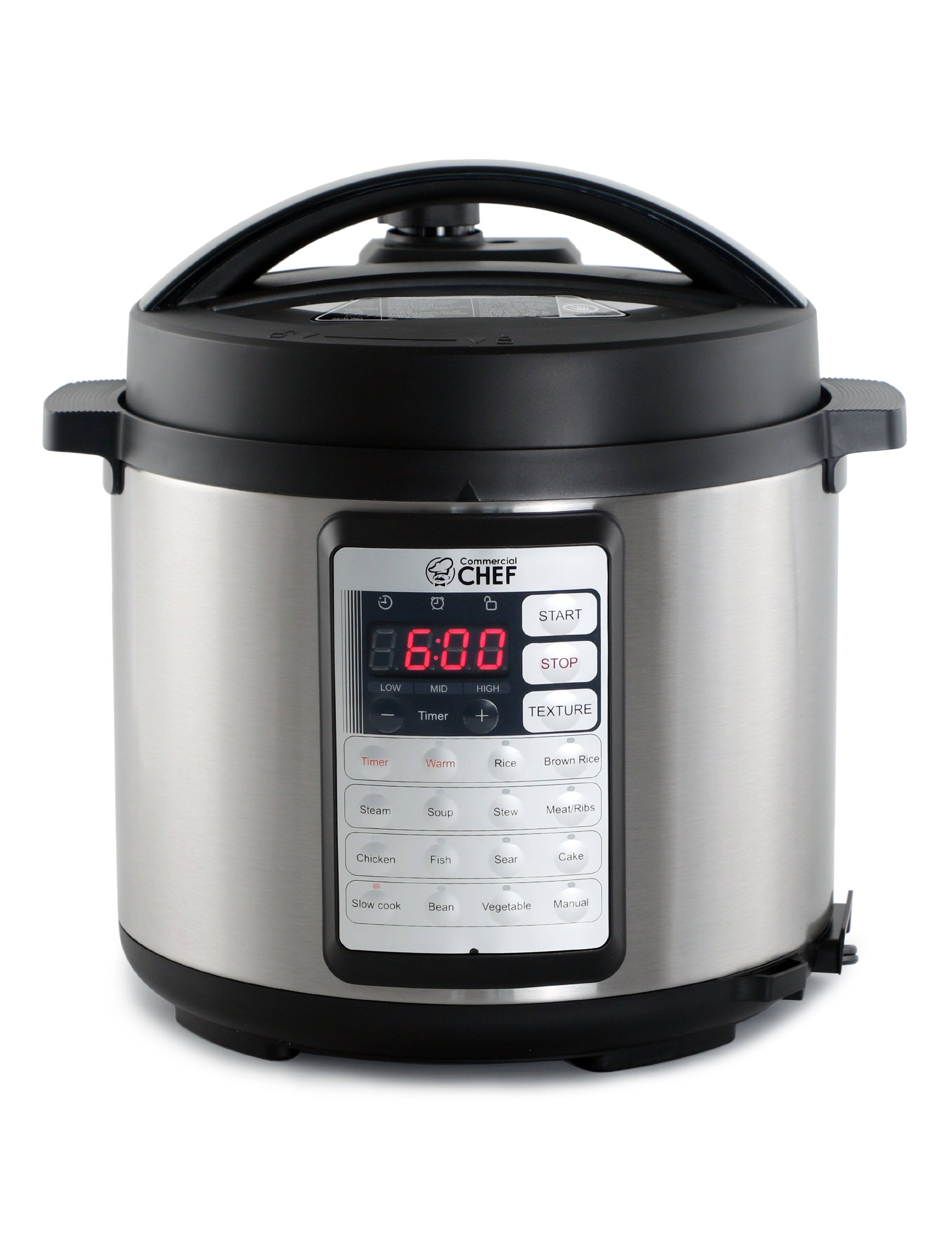 Commercial Chef - Electric Pressure Cooker 6.3 Quarts, 24-Hour Preset Timer, Stainless Steel Interior - Silver