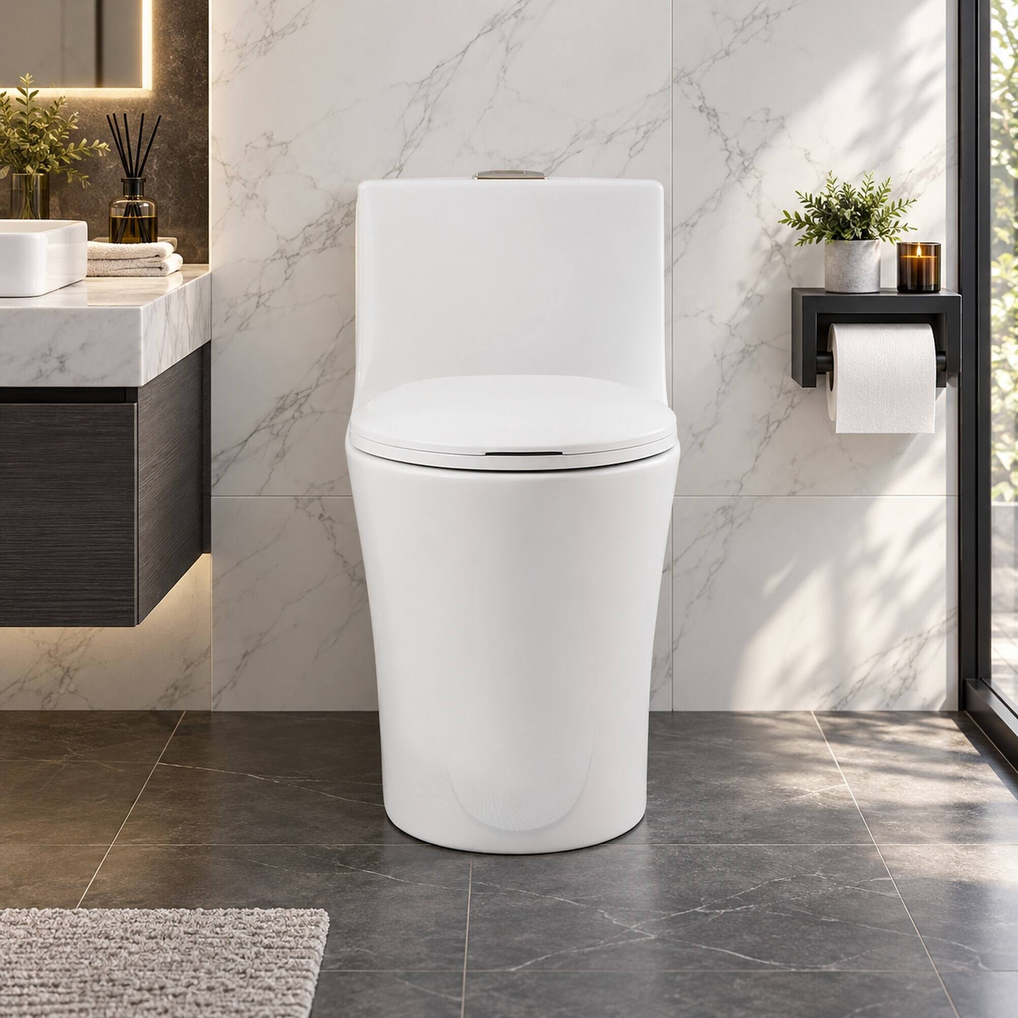 RYHNUYNE One Piece Toilet, Dual Flush Elongated Comfort Height Soft ...