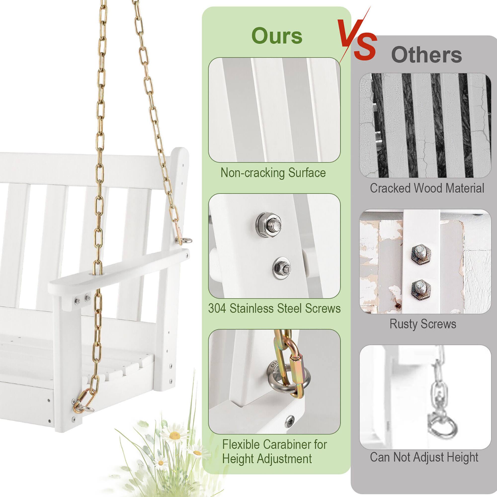 Alt View 7. Gymax - Gymax 54'' HDPE Porch Swing Outdoor Patio Hanging Chair w/ Cup Holder Adjustable Chain - White.