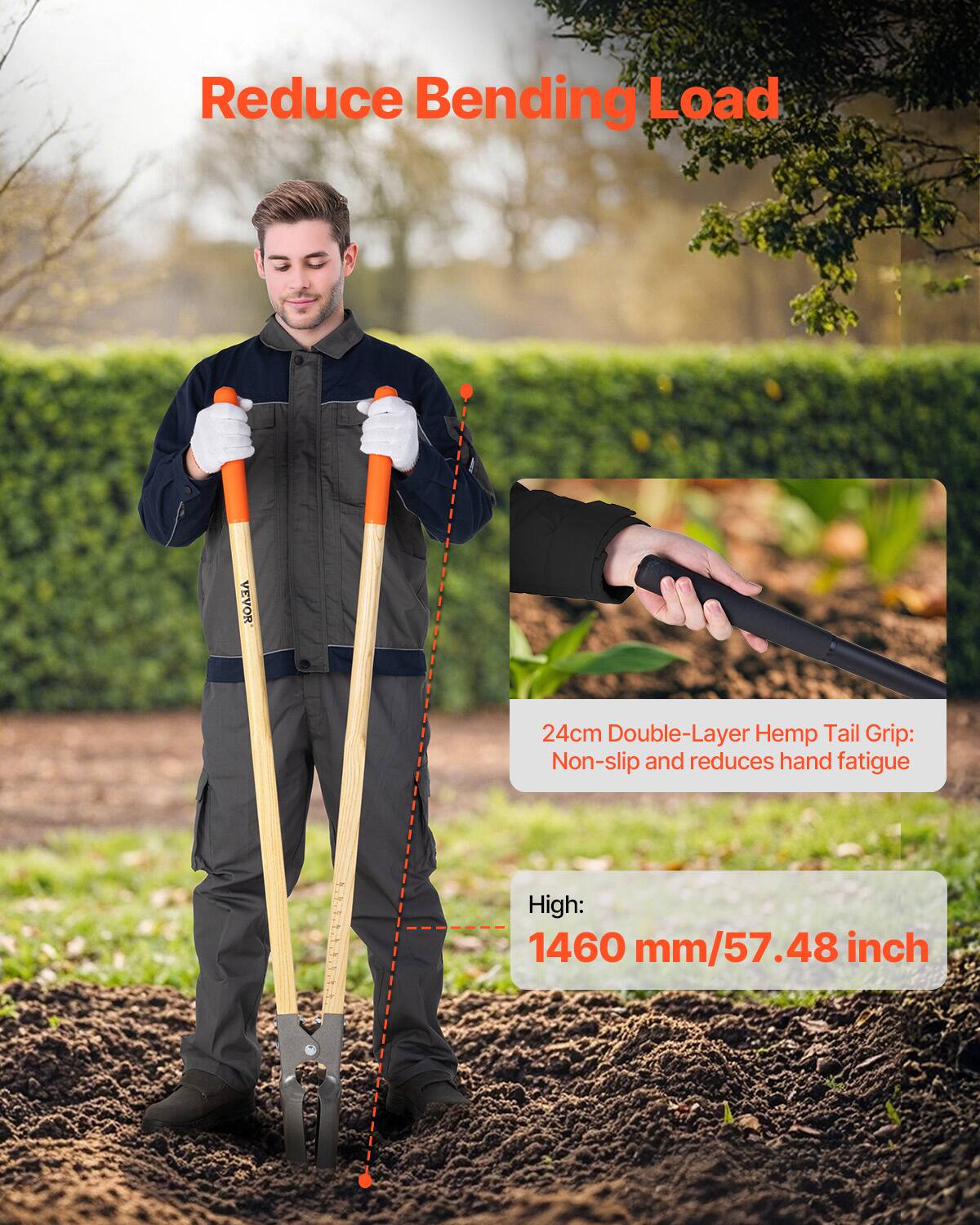 Reduce Bending Load

VEVOR 24cm Double-Layer Hemp Tail Grip: Non-slip and reduces hand fatigue

High: 1460 mm/57.48 inch