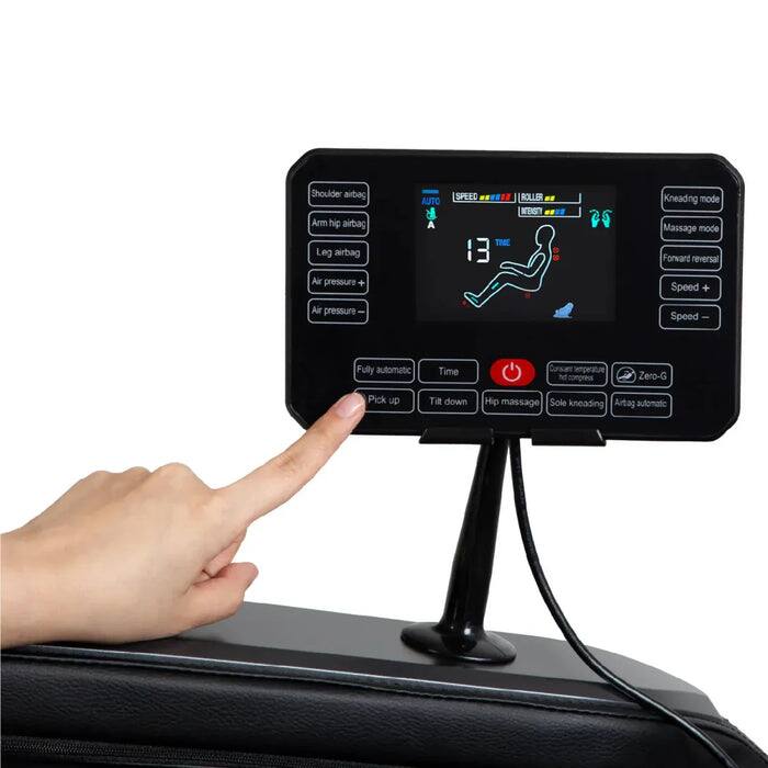 Shoulder airbag  
Arm hip airbag  
Leg airbag  
Air pressure +  
AUTO  
SPEED  
ROLLER  
NEST  
TIME 13  

Kneading mode  
Massage mode  
Forward reversal  
Speed +  
Air pressure  
Speed -  
Fully automatic  
Time  

Zero-G  
Pick up  
Tilt down  
Hip massage  
Sole kneading  
Artag automatic