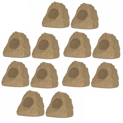 Front. Theater Solutions by Goldwood - 12R4S Outdoor Rock 12 Piece Speaker Set for Yard Patio Pool Spa - Sandstone.