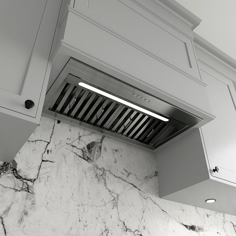 Alt View 1. Streamline - 28 in. Botricello Ductless Insert 350 CFM Range Hood, Baffle Filters, Electronic Button Control, LED Light - Brushed Stainless Steel.