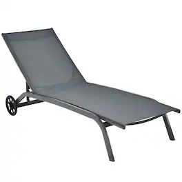 Costway - Patio Lounge Chair Chaise Adjustable Back Recliner Garden W/Wheel - Gray