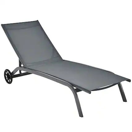 Front. Costway - Costway Patio Lounge Chair Chaise Adjustable Back Recliner Garden W/Wheel - Grey.