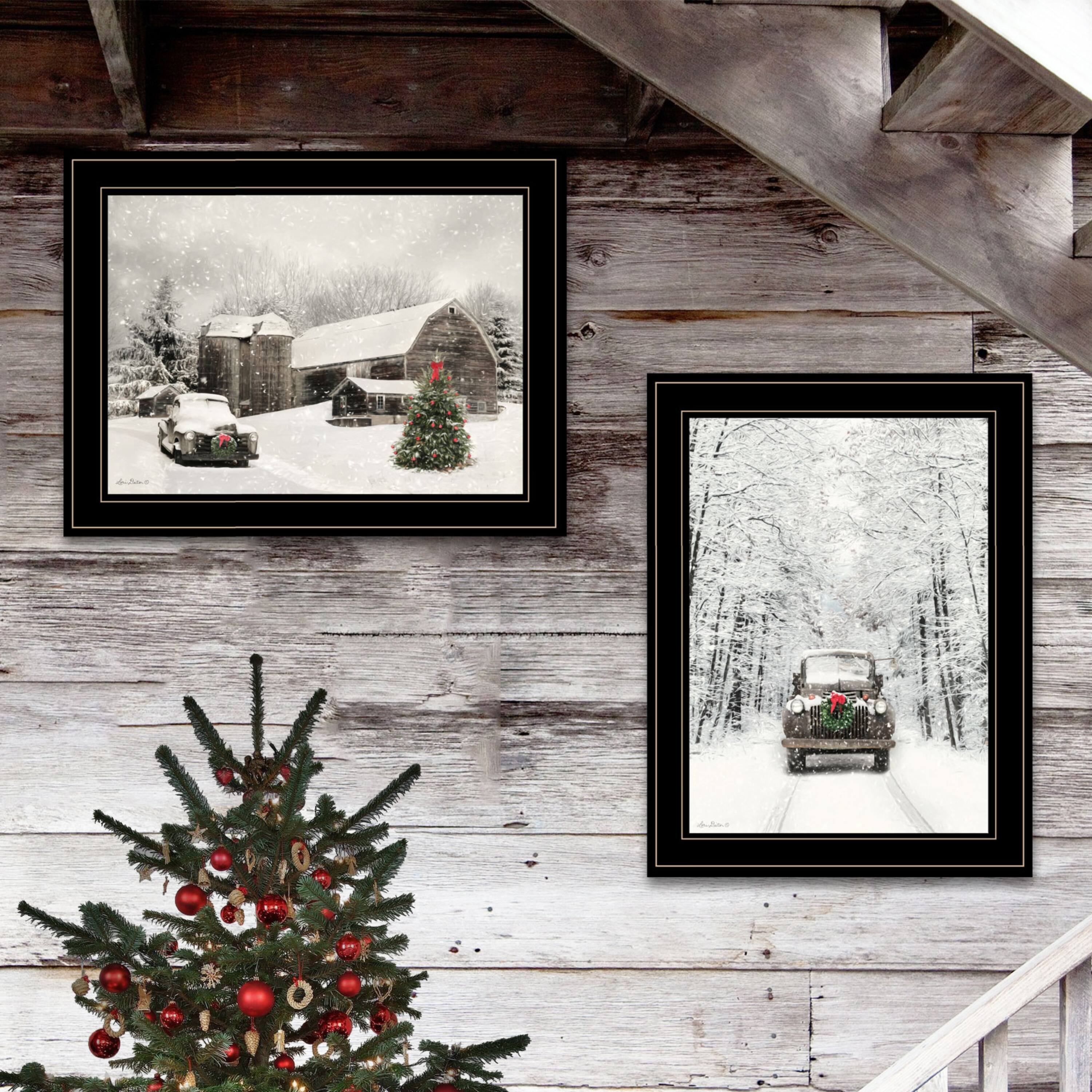 Left. TinyHomie - Antique Christmas 2 Piece Vignette Lori Deiter Black Frame - white.