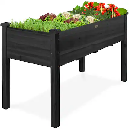 Front. Best Choice Products - Best Choice Products 48x24x30in Raised Garden Bed, Elevated Wooden Planter for Yard w/ Foot Caps, Liner - Black - Black.