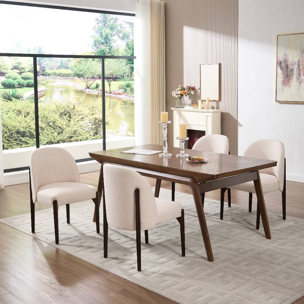 Alt View 4. Loheer - Loheer Wooden Dining Chairs Set of 2 Modern Fabric Upholstered Kitchen Farmhouse Dinner Room Chairs Beige - Beige.