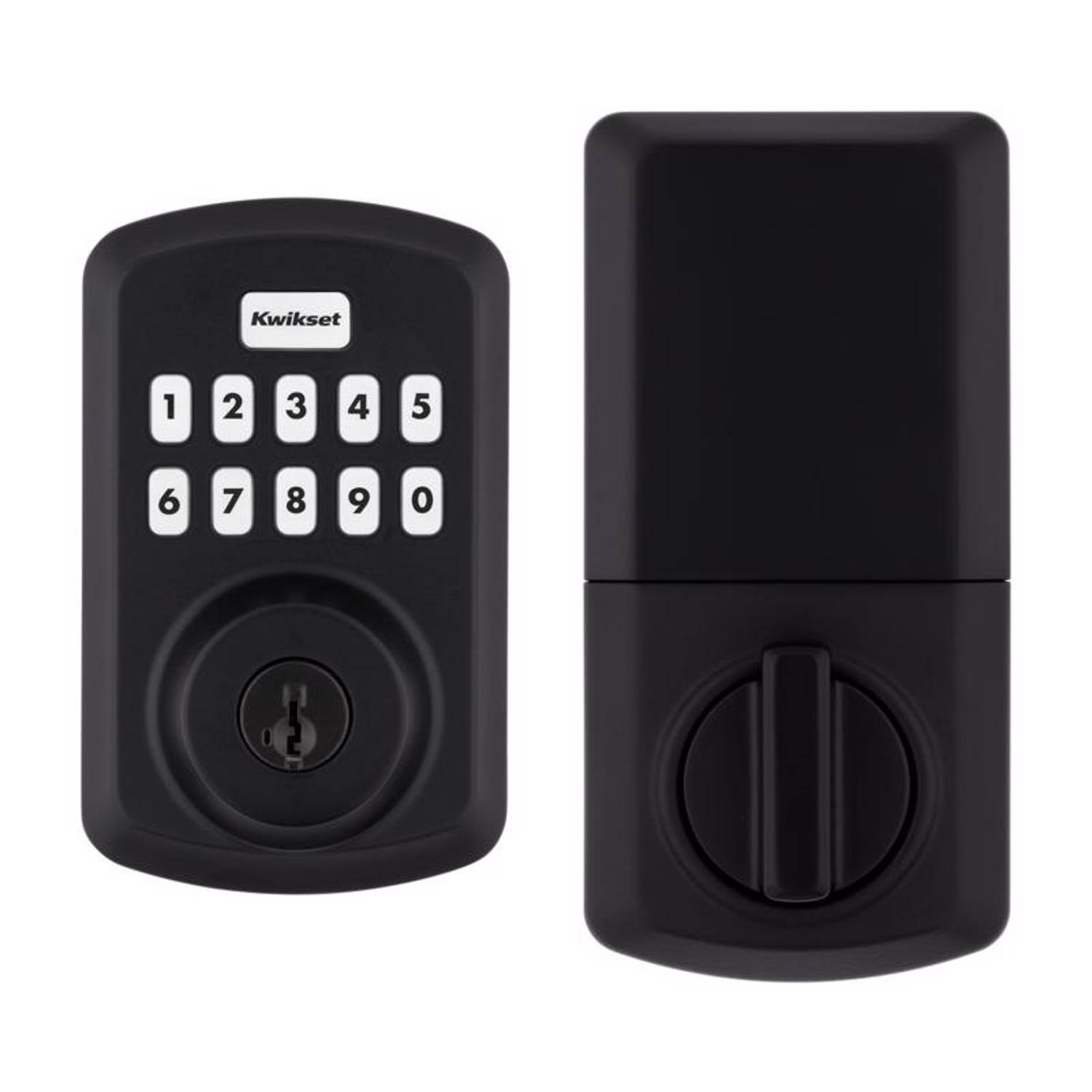 Front. Kwikset - Kwikset Matte Black Metal Electronic Touch Pad Deadbolt - Matte black.