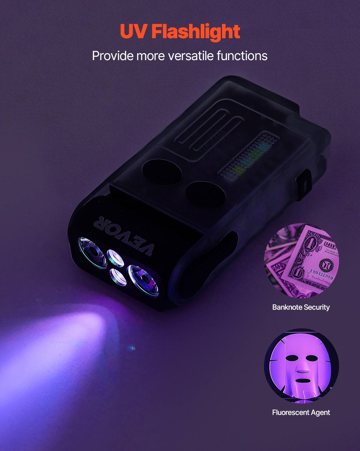 UV Flashlight  
Provide more versatile functions  

Banknote Security  
Fluorescent Agent