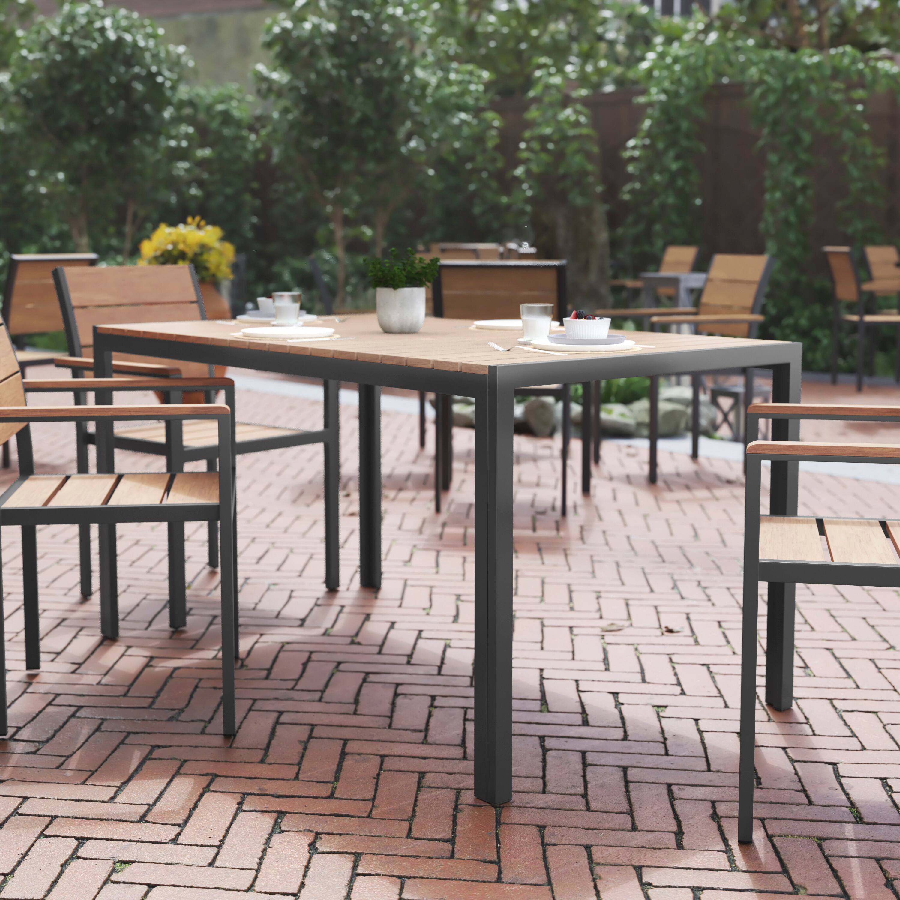 Alt View 1. Flash Furniture - Finch Commercial Grade Outdoor Dining Table 55" x 31" with Faux Teak Poly Slats and Metal Frame, Natural/Gray - Natural.