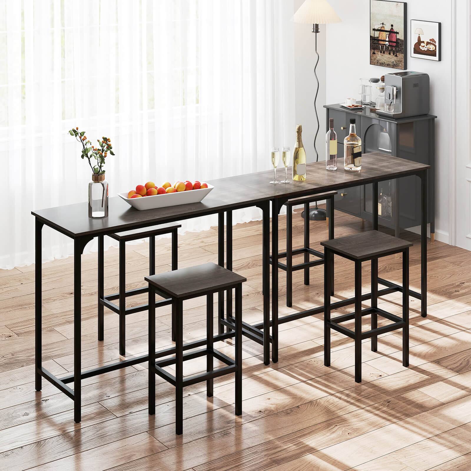 Alt View 3. Costway - Costway 3 PCS Counter Height Table Set with Footrests Rectangular Pub Table & Chairs Gray - Gray.
