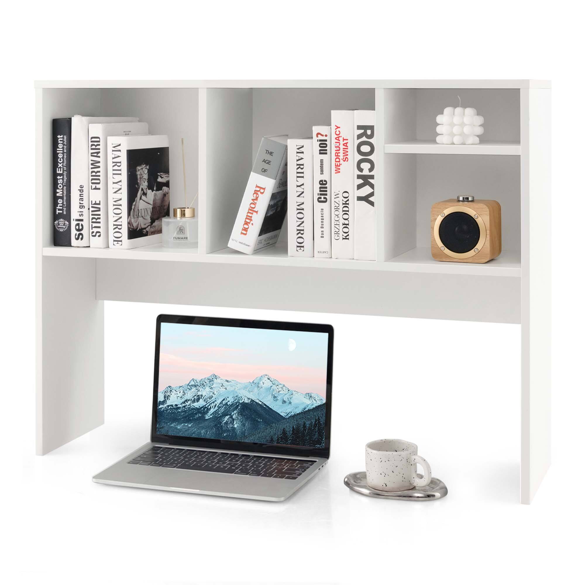 Costway - Computer Desktop Bookcase Countertop Storage Bookshelf Organizer with 4 Cubbies - White