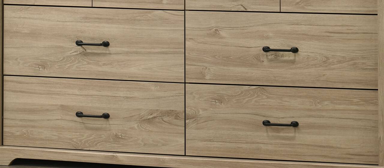Alt View 2. Forest'nSky - Light Oak Wood 6 drawer 57 in. Wide Chest of Drawers with Black Handles for Living Room - Light Oak.