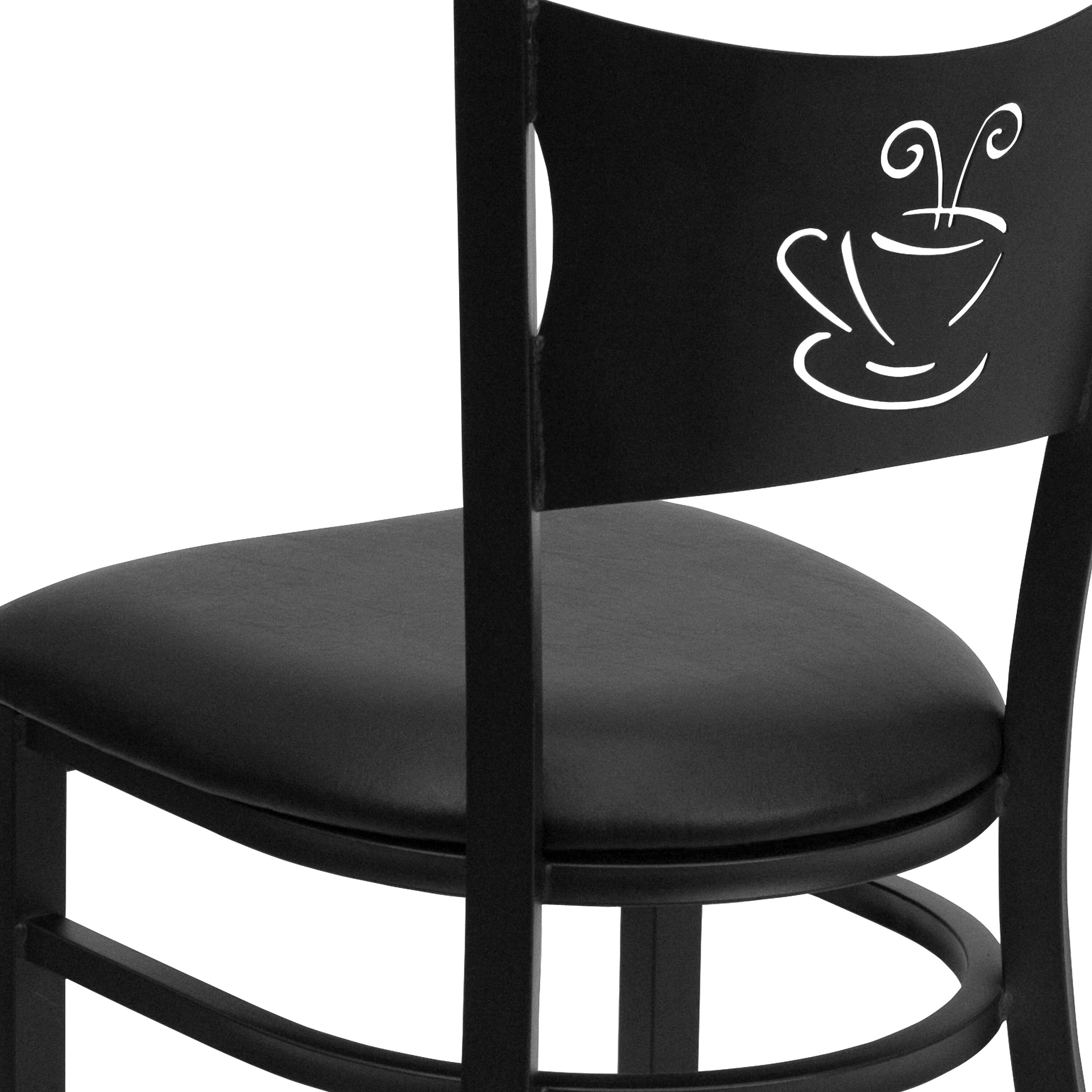 Alt View 9. Emma + Oliver - Coffee Back Metal Restaurant Dining Chair - Black Vinyl Seat/Black Metal Frame.