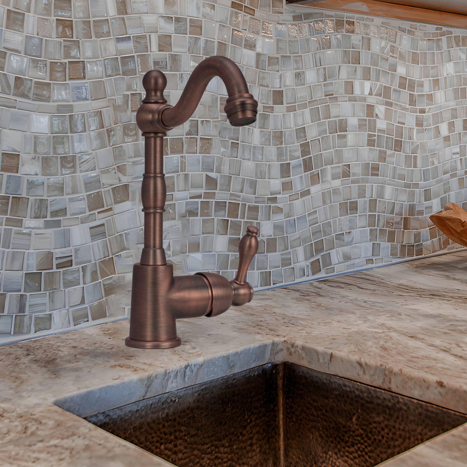 Alt View 5. Akicon - Akicon Solid Brass One-Handle Widespread Kitchen Bar Faucet in Antique Brass - Antique Brass.