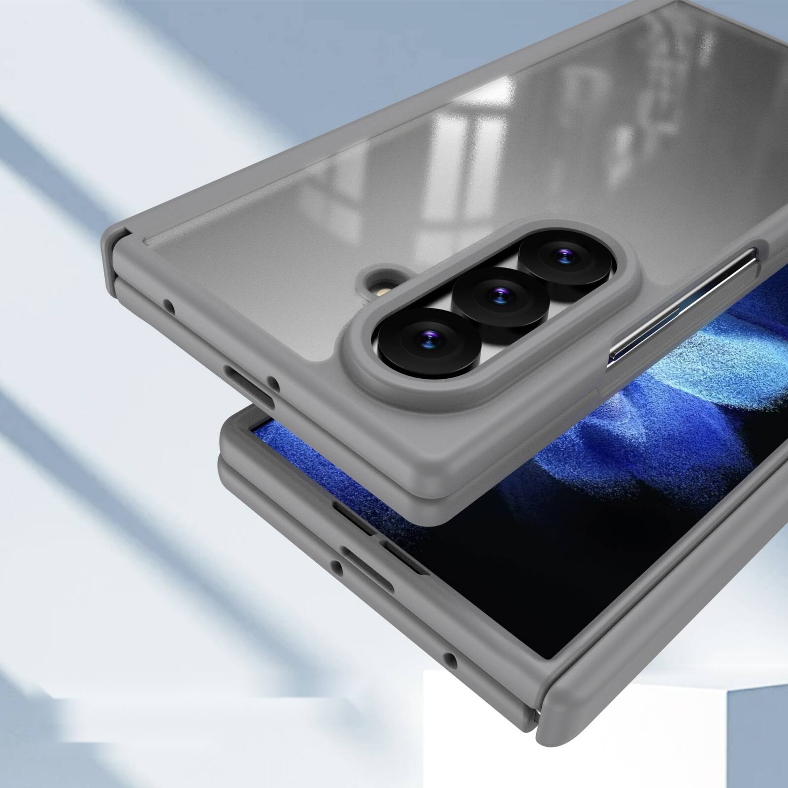 Back. Dteck - Shockproof Case for Samsung Galaxy Z Fold8 Ultra with Screen Protector, Rugged Full Hinge Cover with Raised Camera Edge - Gray.