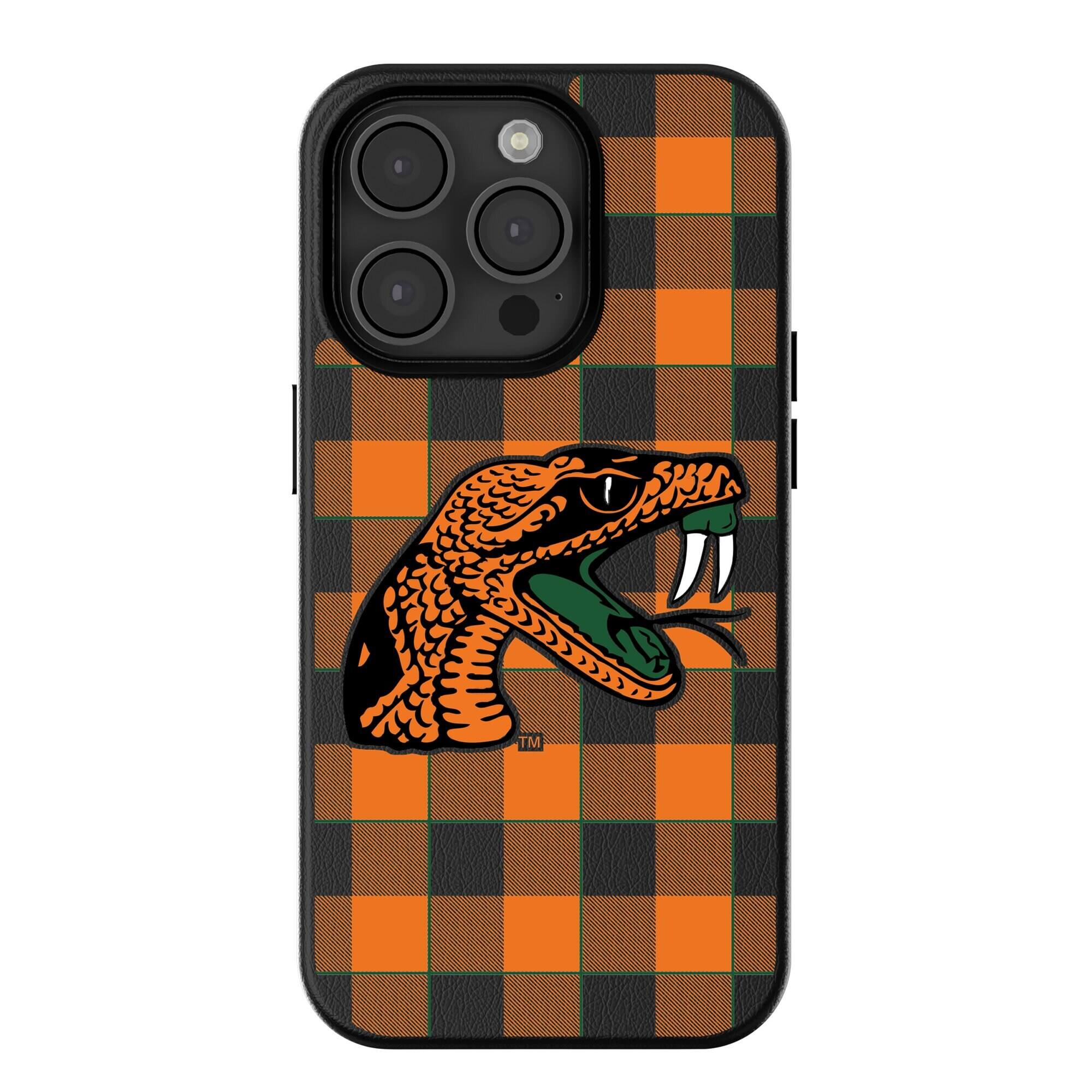 Front. Keyscaper - Florida A&M Rattlers Plaid Magnetic Bump iPhone Case - 13 - Black.