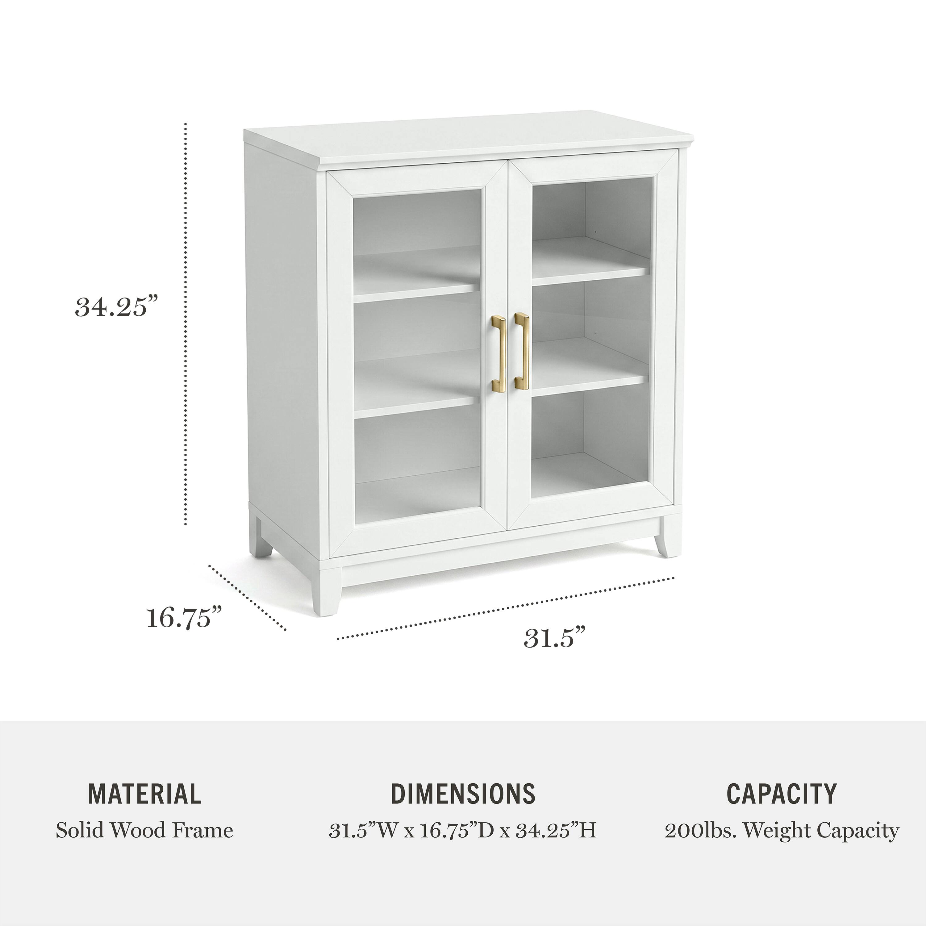 34.25" 16.75" 31.5"  
MATERIAL: Solid Wood Frame  
DIMENSIONS: 31.5"W x 16.75"D x 34.25"H  
CAPACITY: 200lbs. Weight Capacity