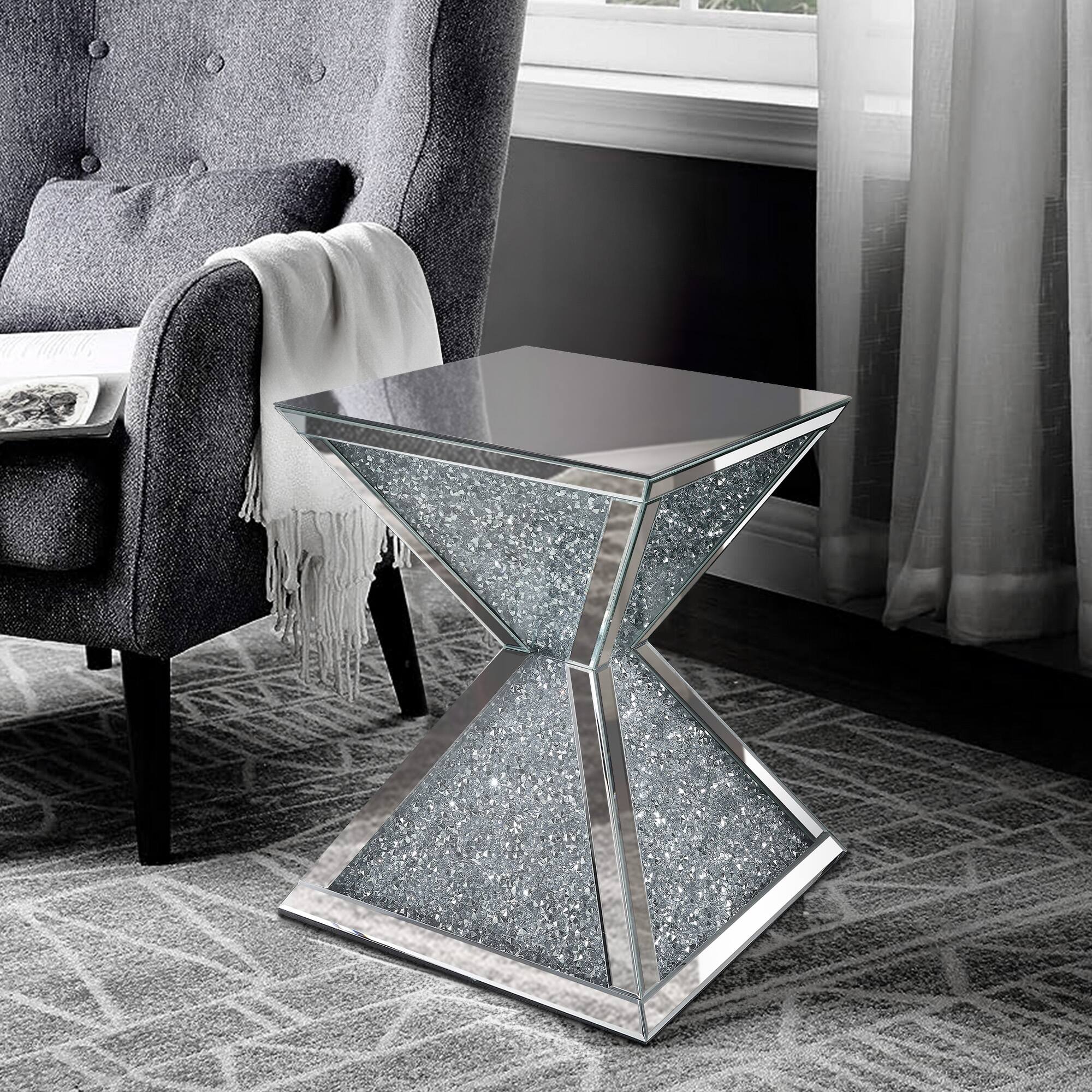 Alt View 5. Manhattan Lane - Sparkling End Table with Faux Diamonds Inlay - Silver and Clear.
