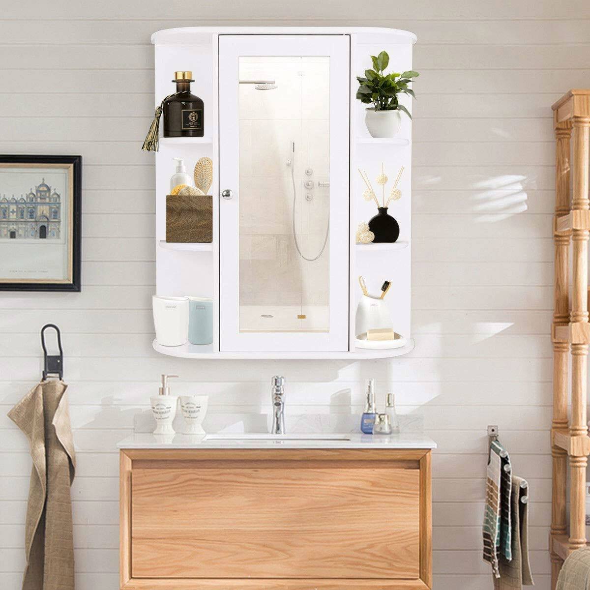 Angle. SlickBlue - Compact Wall-Mounted Medicine Cabinet with Storage Shelves for Bathroom - White.